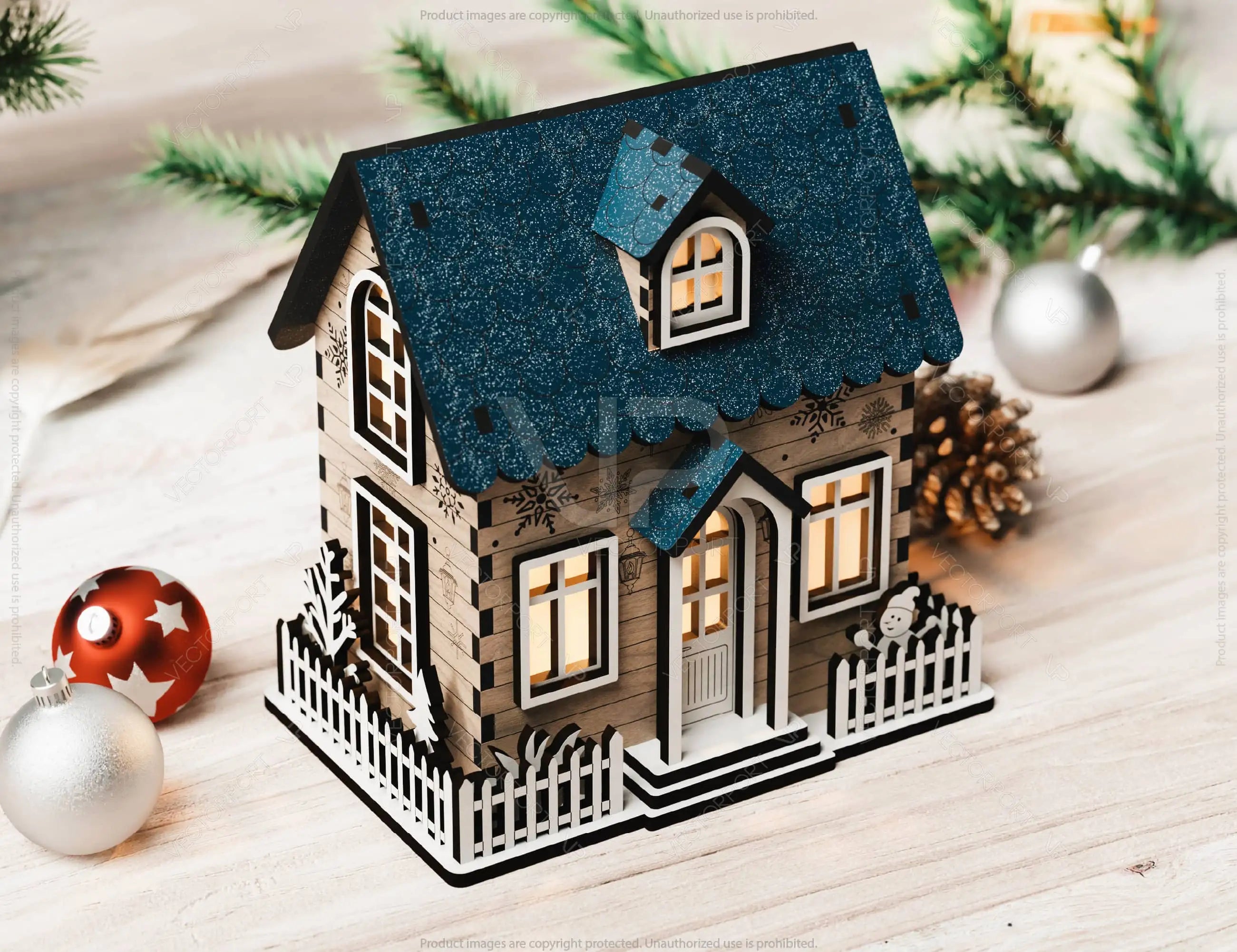 Miniature Snowy House Winter Wonderland Christmas Village New Year Scene Laser Cutting Digital Download |#U511|