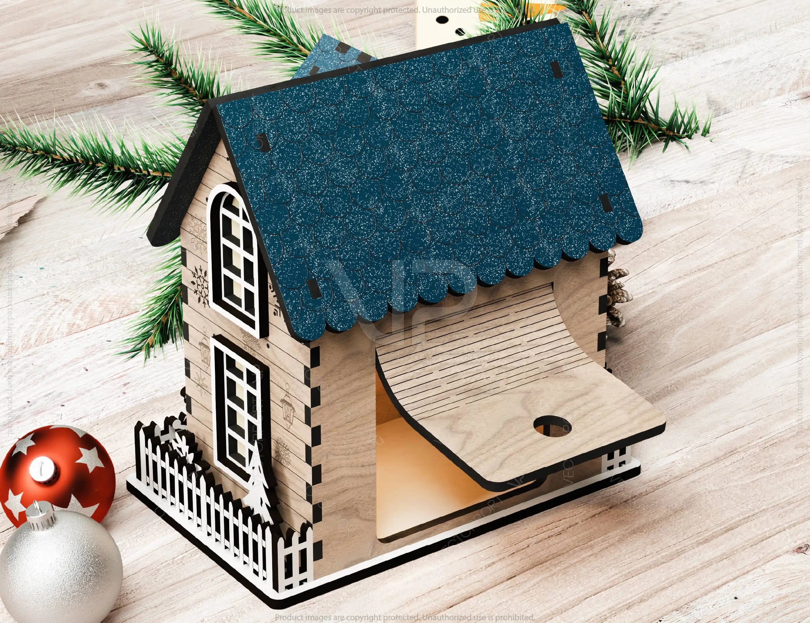 Miniature Snowy House Winter Wonderland Christmas Village New Year Scene Laser Cutting Digital Download |#U511|