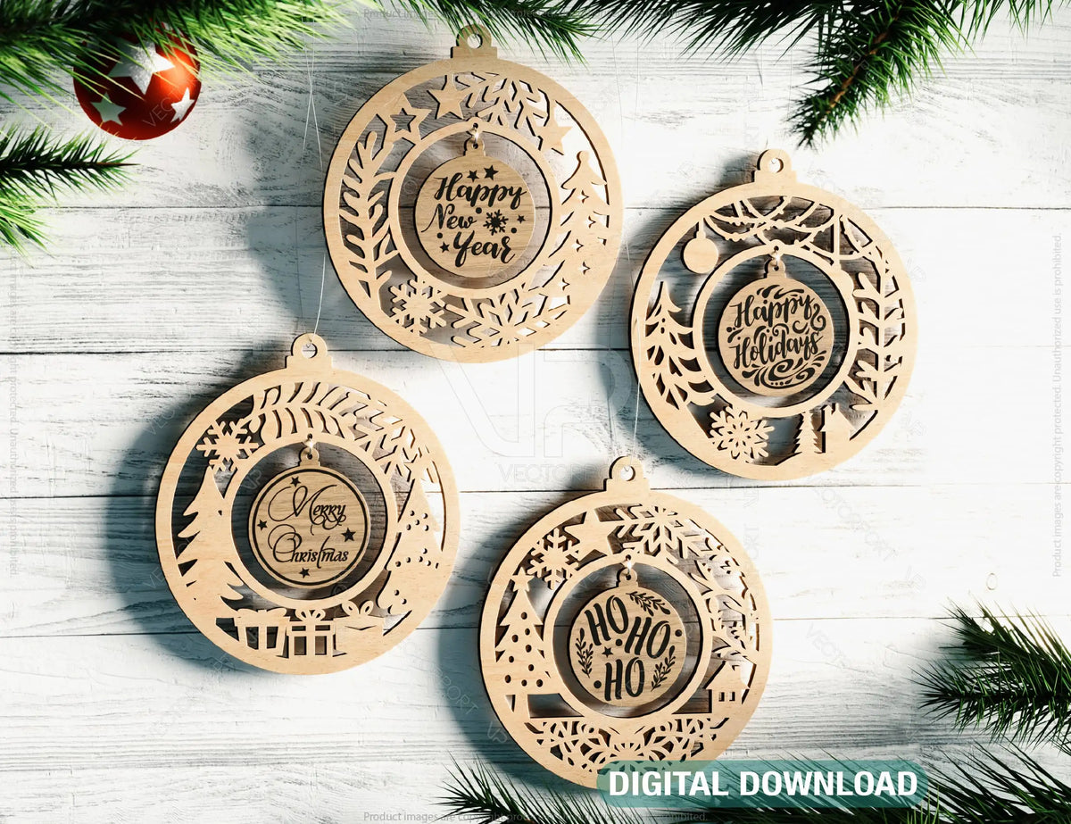 Laser-Cut Christmas Ornament – Double Circle Design Personalized Holiday Details Christmas Tree Decorations Digital Download |#U520|