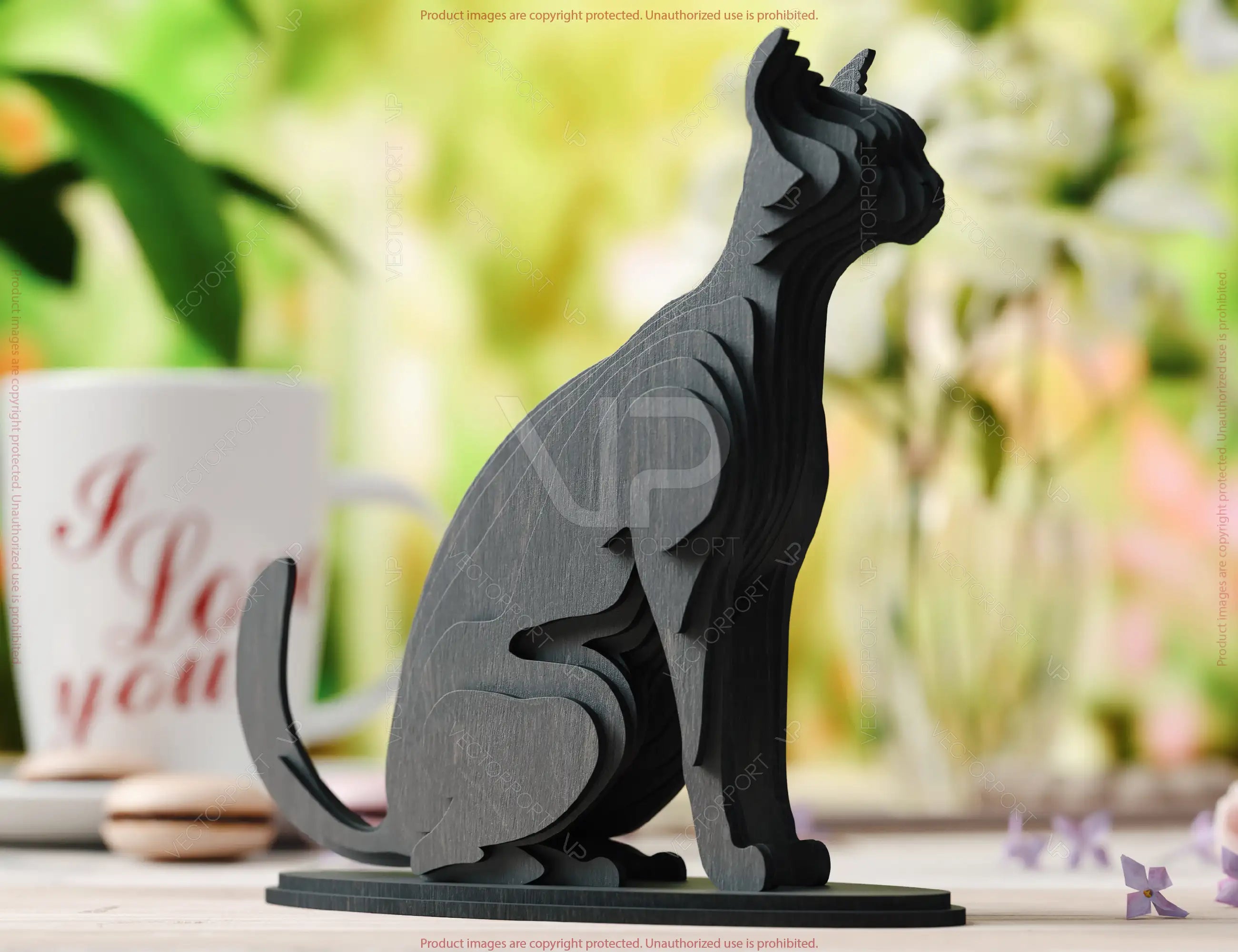 Cat Standing 3D: Laser Cut Wooden Cat Tabletop Multilayer Décor SVG Digital Download |#U521|