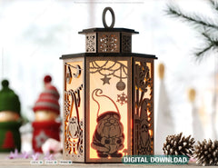 Garden Gnome Lantern Christmas Candle Holder, Festive Lantern, Holiday Tea Light, New Year Themed Laser Cut Digital Download |#U523|