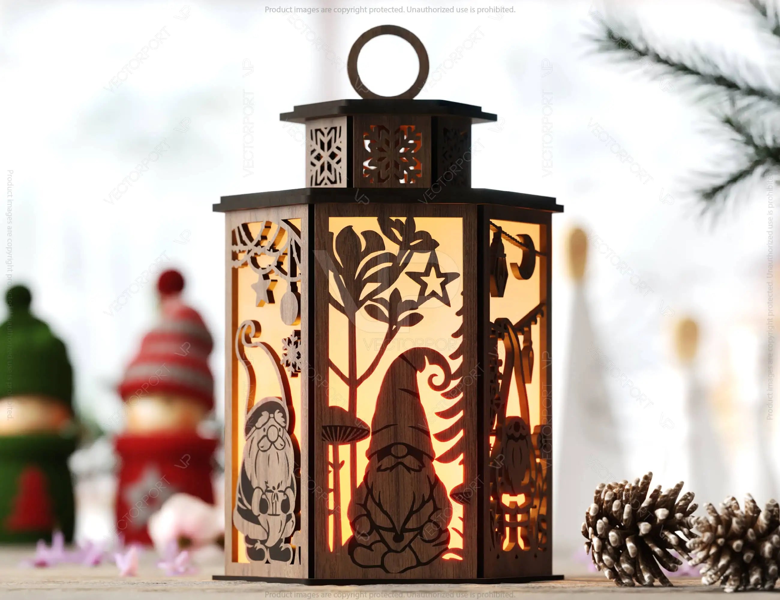 Garden Gnome Lantern Christmas Candle Holder, Festive Lantern, Holiday Tea Light, New Year Themed Laser Cut Digital Download |#U523|