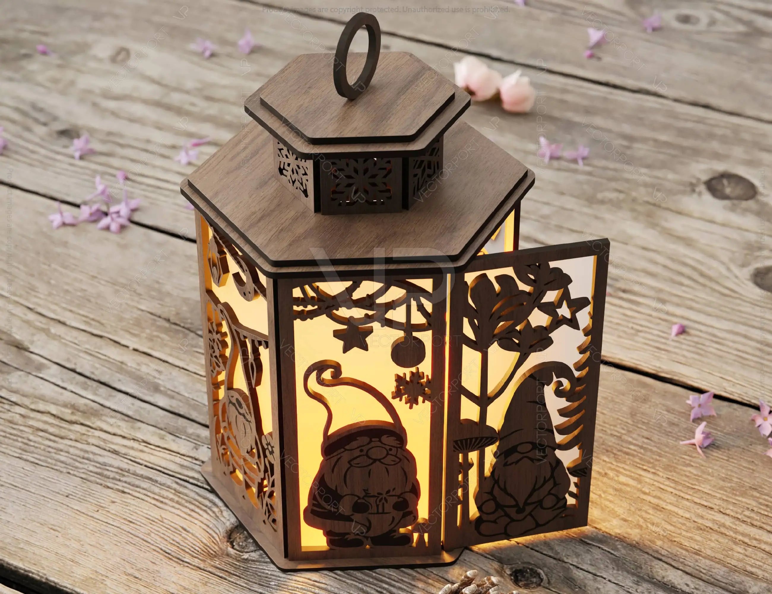 Garden Gnome Lantern Christmas Candle Holder, Festive Lantern, Holiday Tea Light, New Year Themed Laser Cut Digital Download |#U523|