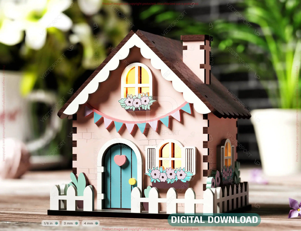 Miniature Garden House Village with Landscape & Flowers, Plants Laser Cutting Digital Download |#U525|