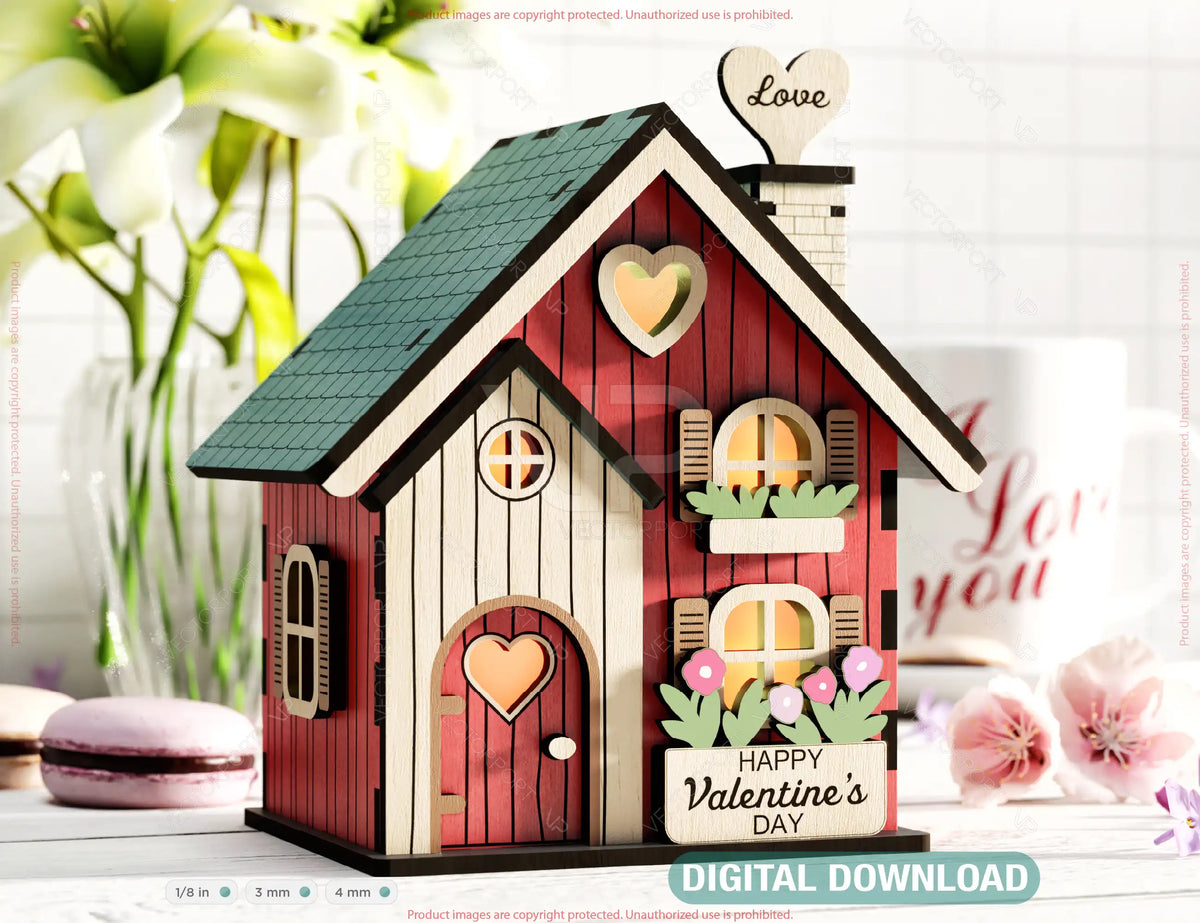 Share the Love: Miniature Love Theme Village Garden House - Village with Landscape & Flowers Valentine’s Day Gift Laser Cutting Digital Download |#U527|