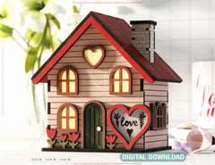 Love Blooms: Miniature Village Garden House with Heartfelt Landscape & Floral Accents – Perfect Valentine’s Day Laser Cut Gift Digital Download |#U529|