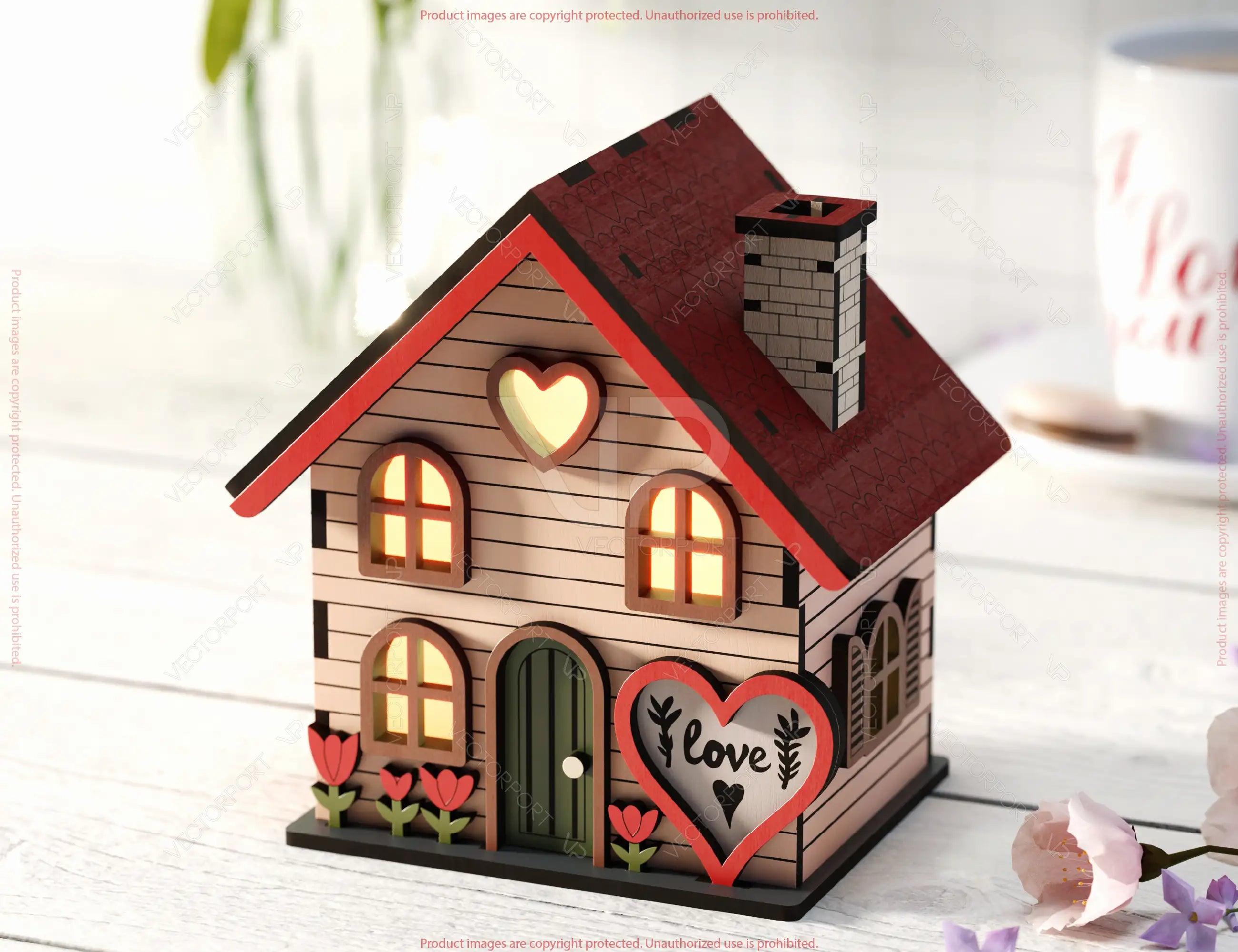 Love Blooms: Miniature Village Garden House with Heartfelt Landscape & Floral Accents – Perfect Valentine’s Day Laser Cut Gift Digital Download |#U529|