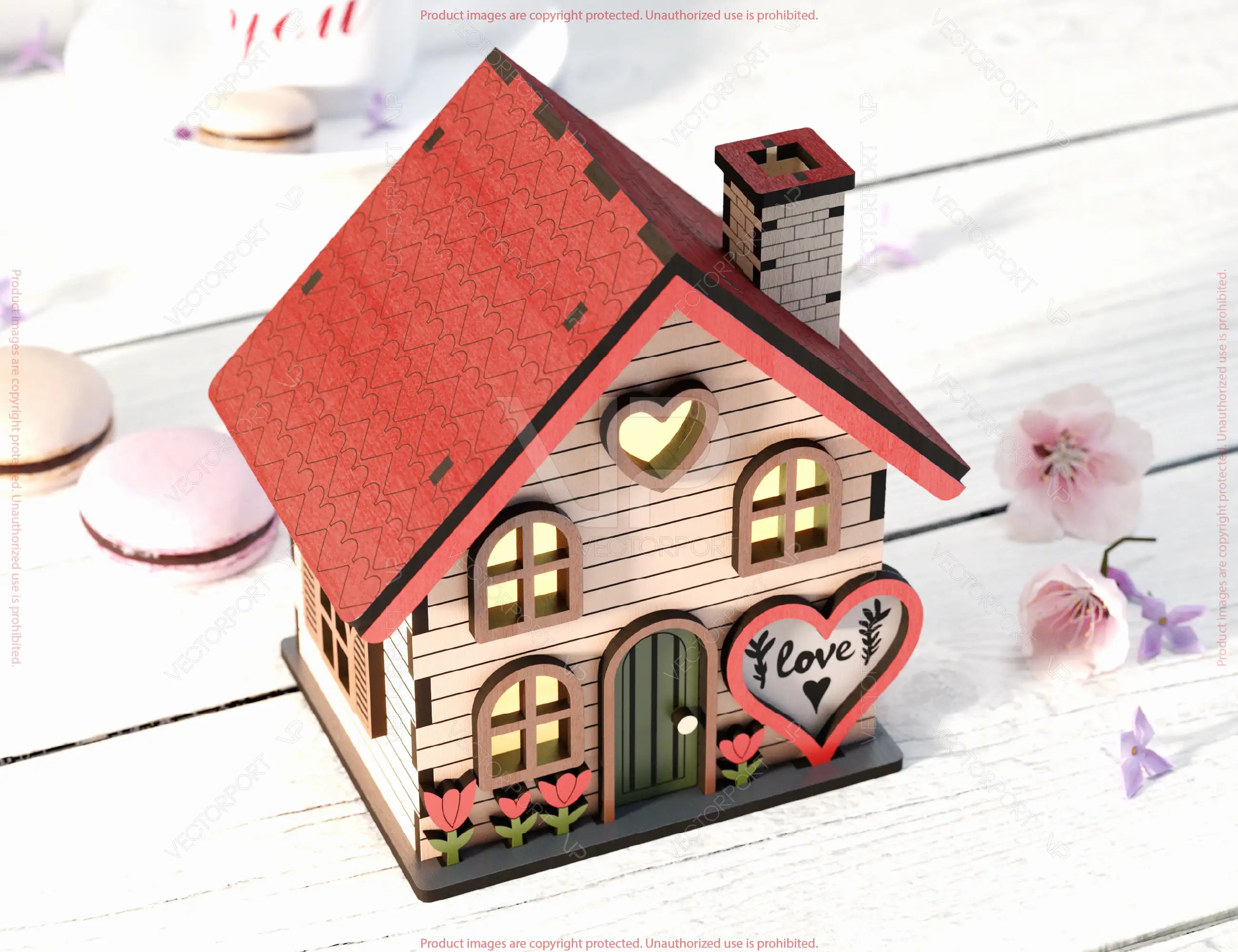 Love Blooms: Miniature Village Garden House with Heartfelt Landscape & Floral Accents – Perfect Valentine’s Day Laser Cut Gift Digital Download |#U529|