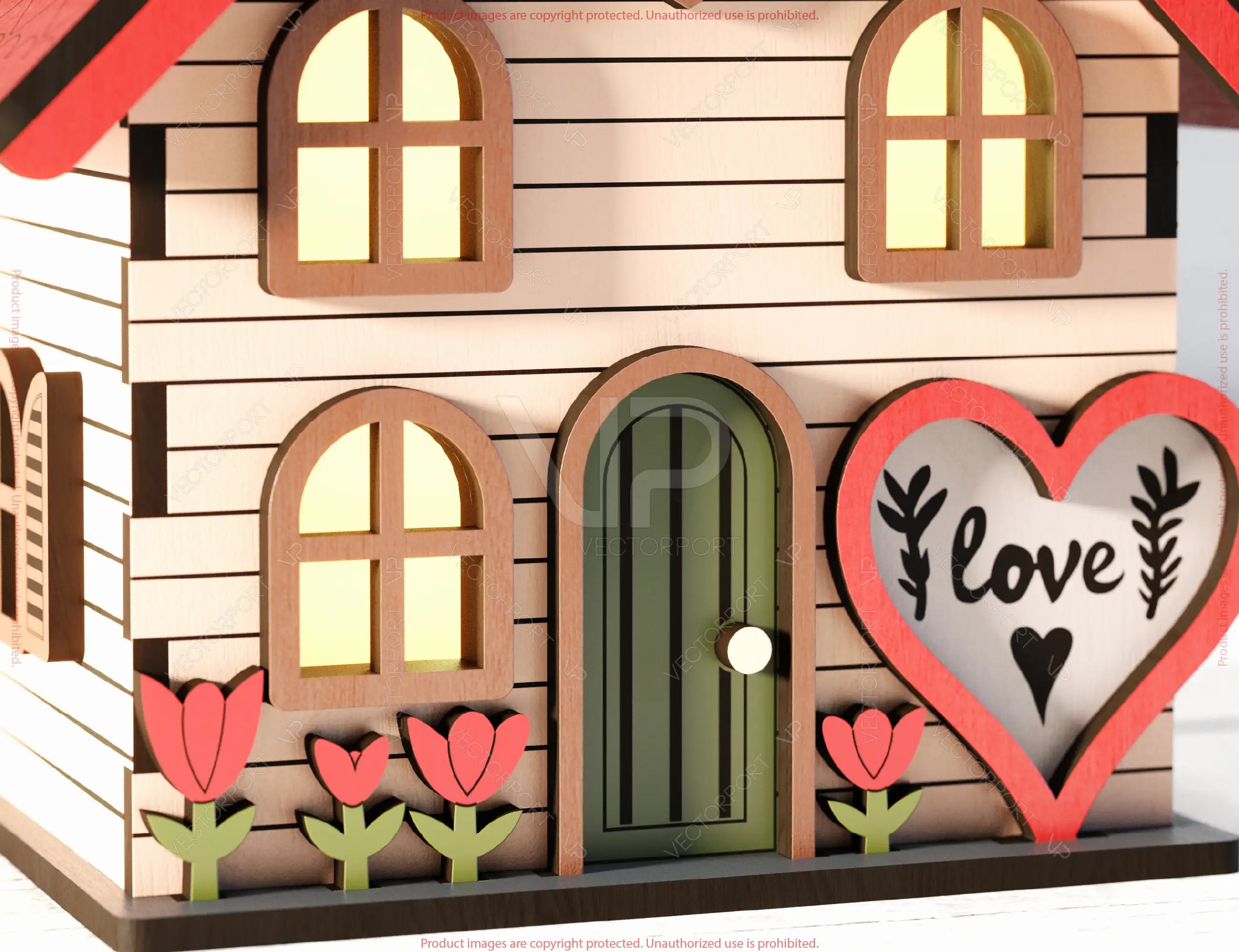 Love Blooms: Miniature Village Garden House with Heartfelt Landscape & Floral Accents – Perfect Valentine’s Day Laser Cut Gift Digital Download |#U529|