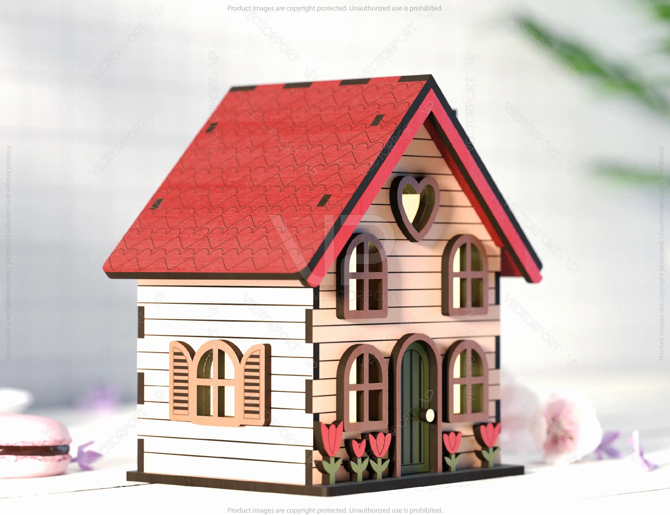 Love Blooms: Miniature Village Garden House with Heartfelt Landscape & Floral Accents – Perfect Valentine’s Day Laser Cut Gift Digital Download |#U529|