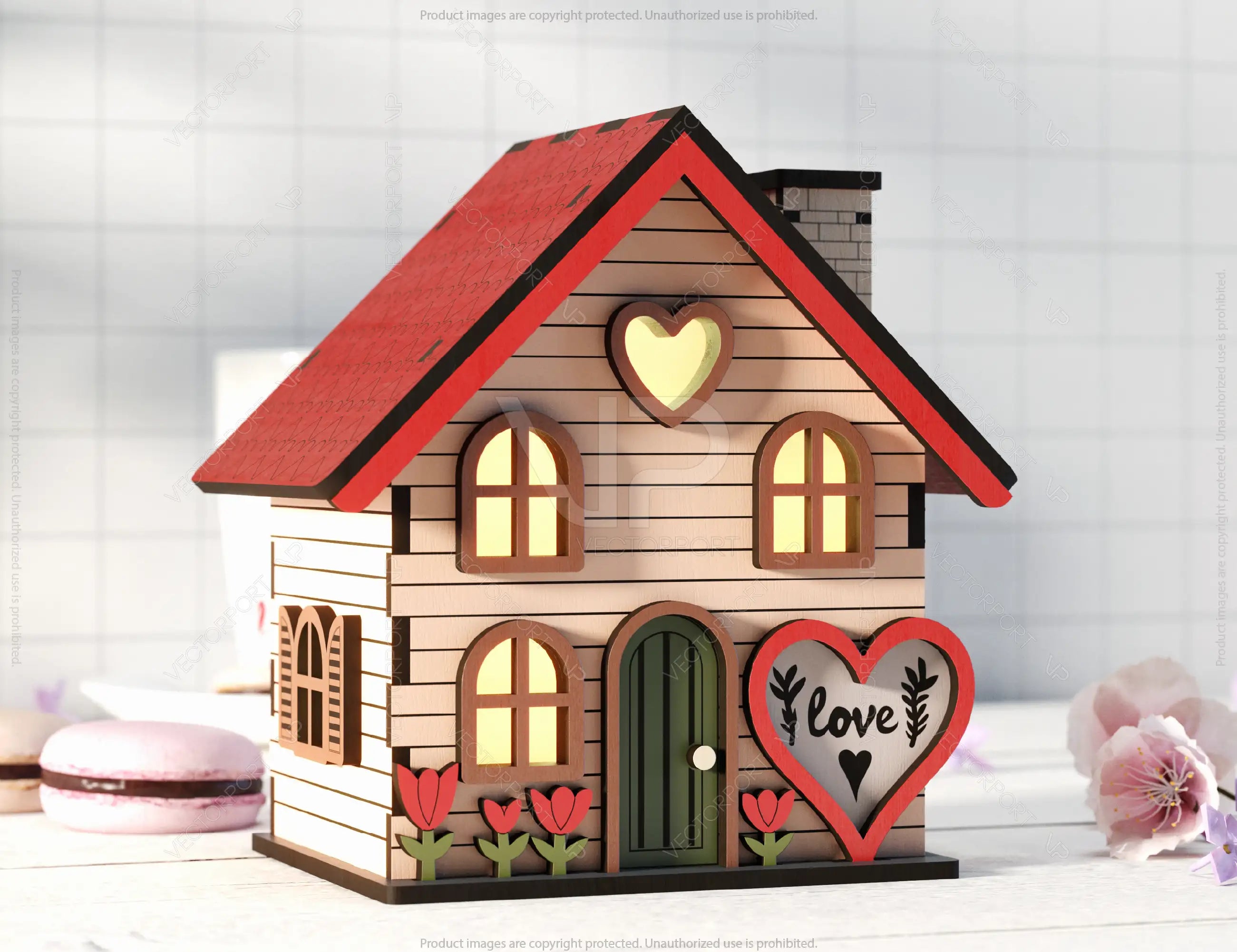 Love Blooms: Miniature Village Garden House with Heartfelt Landscape & Floral Accents – Perfect Valentine’s Day Laser Cut Gift Digital Download |#U529|