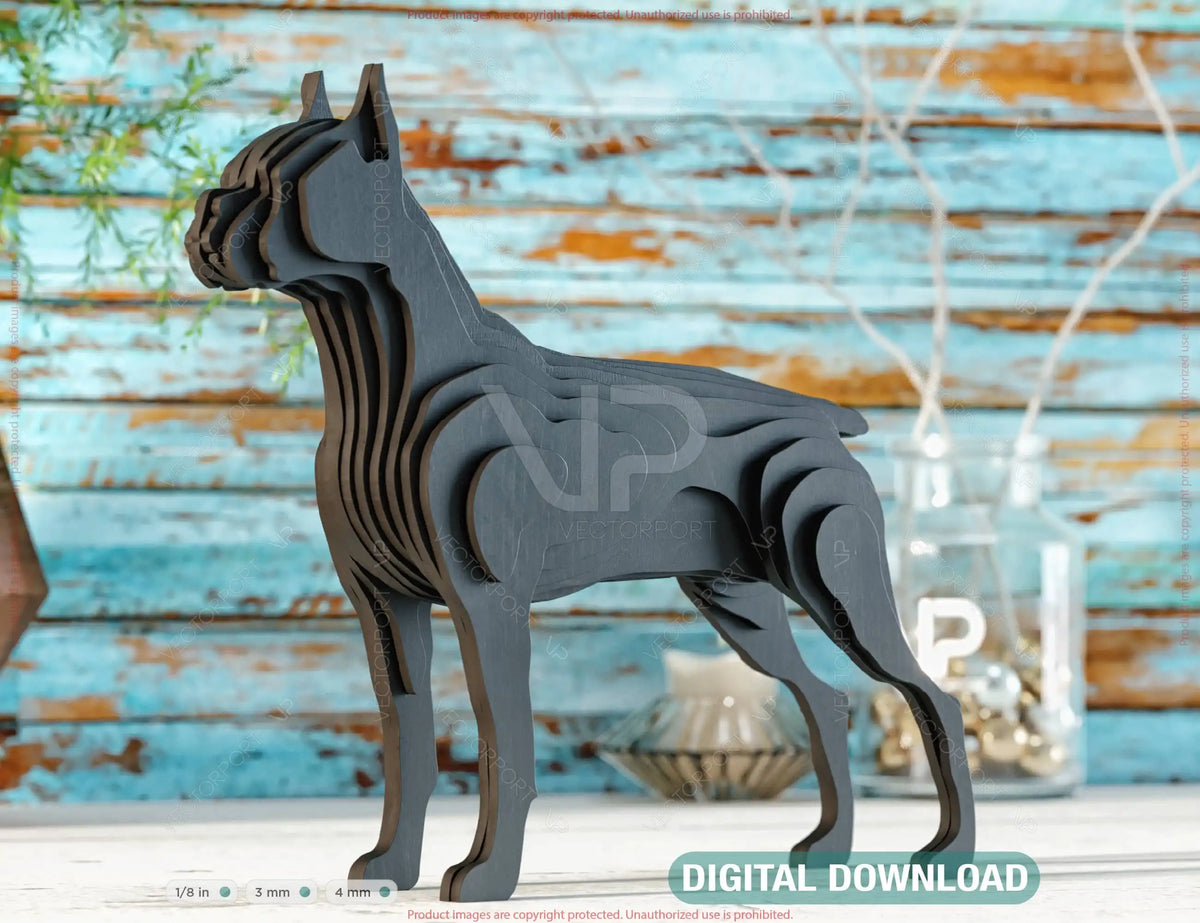 3D Dog: Laser-Cut Wooden Tabletop Art Standing Dog Multilayer SVG Digital Download |#U531|