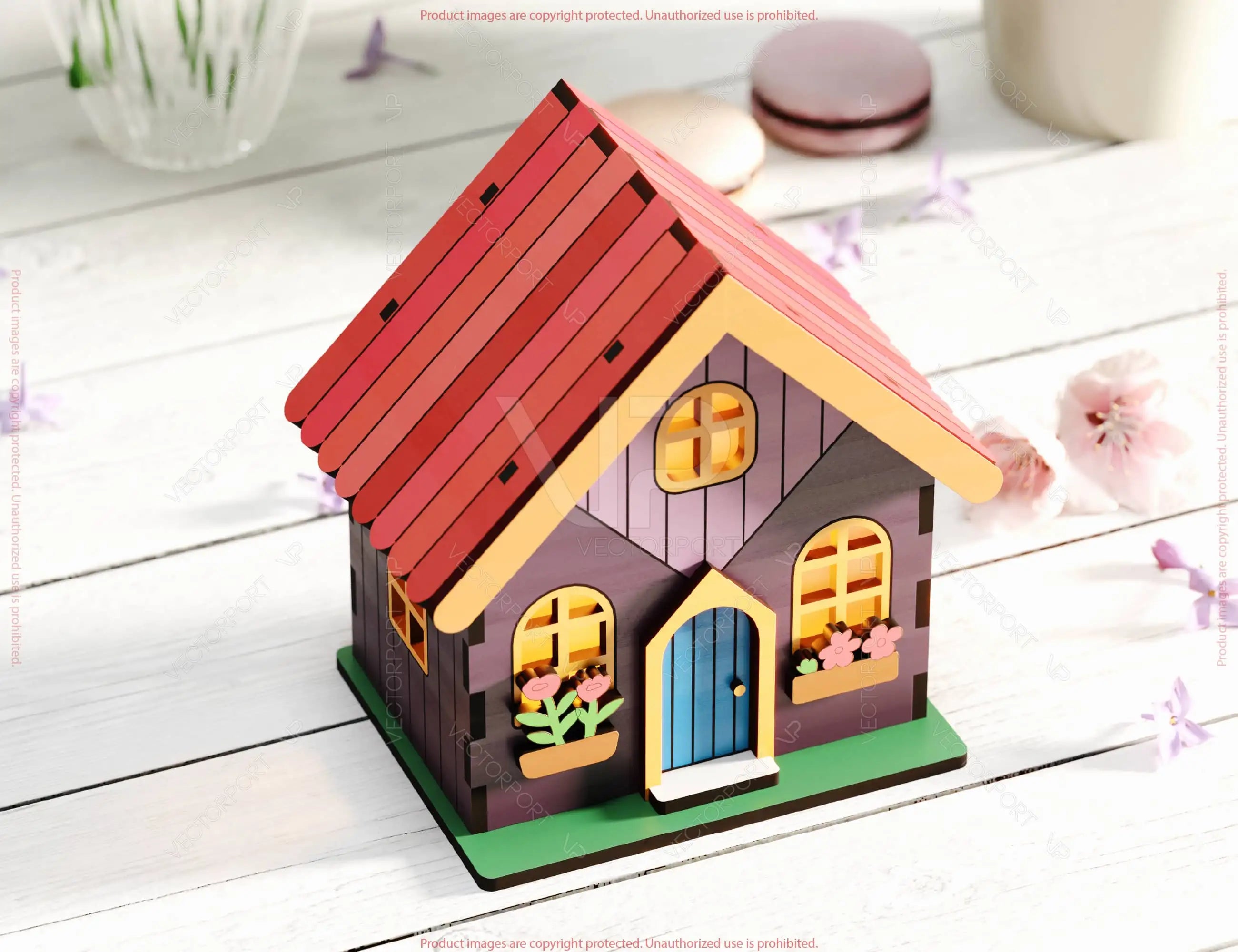 Charming Colorful Miniature Village Garden House with Beautiful Floral Accents – Intricate Laser-Cut Design for DIY Projects and Gift Making Digital Download |#U532|