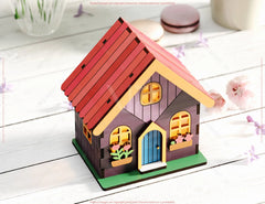 Charming Colorful Miniature Village Garden House with Beautiful Floral Accents – Intricate Laser-Cut Design for DIY Projects and Gift Making Digital Download |#U532|