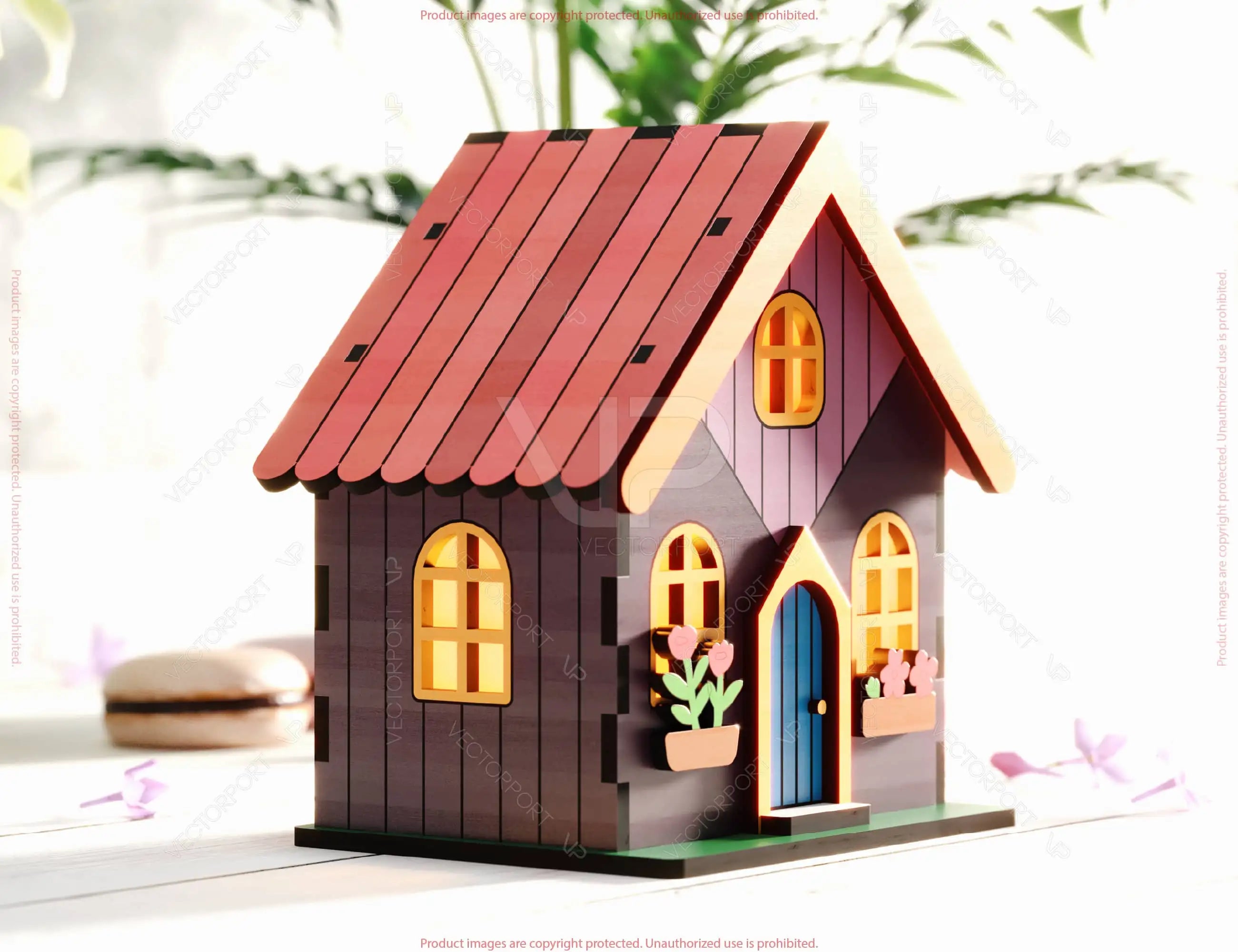 Charming Colorful Miniature Village Garden House with Beautiful Floral Accents – Intricate Laser-Cut Design for DIY Projects and Gift Making Digital Download |#U532|