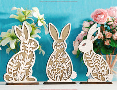 Standing Multilayer Floral Bunny Delight: Easter Laser-Cut Rabbit with Flowers - SVG Digital Download |#U533|