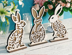 Standing Multilayer Floral Bunny Delight: Easter Laser-Cut Rabbit with Flowers - SVG Digital Download |#U533|