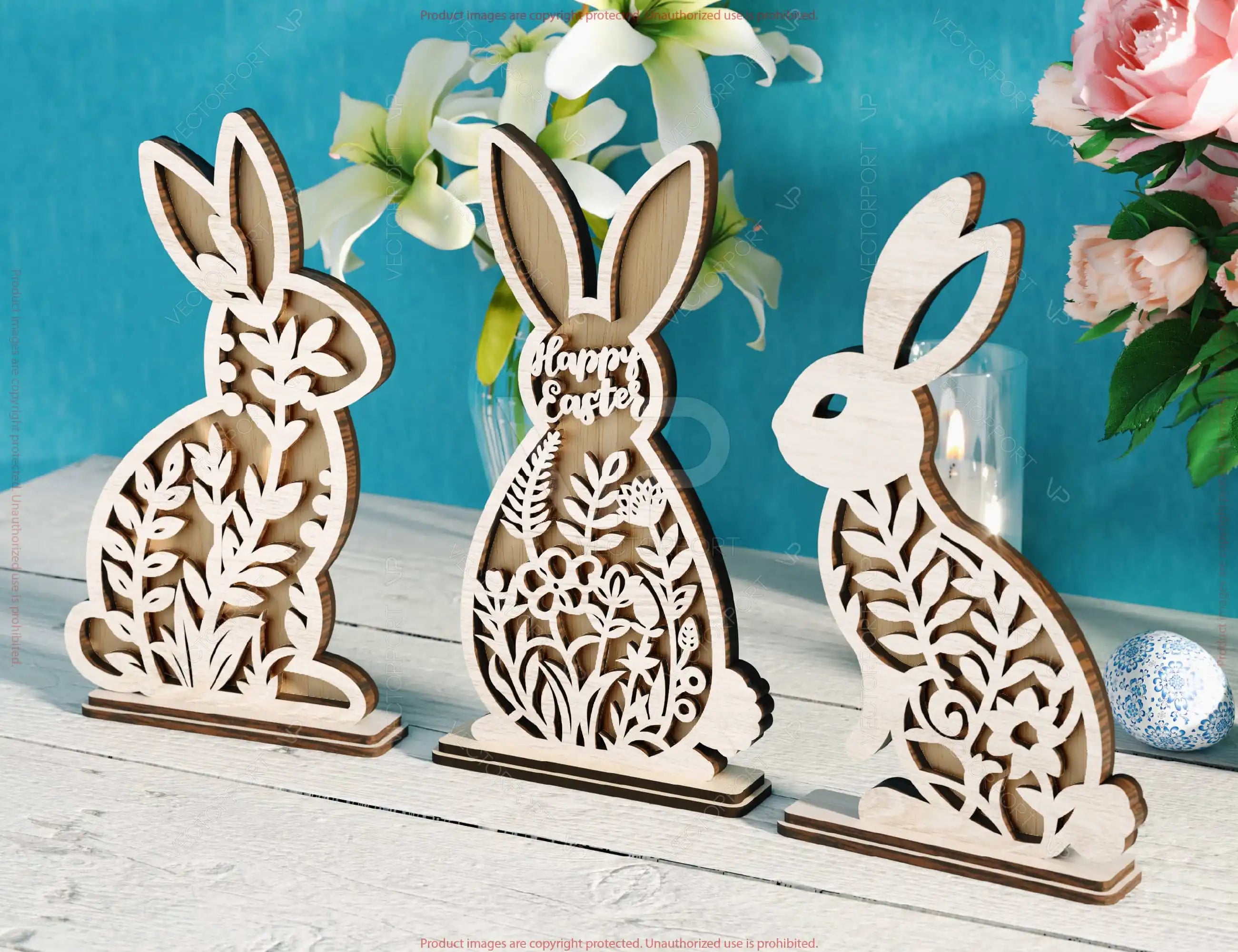 Standing Multilayer Floral Bunny Delight: Easter Laser-Cut Rabbit with Flowers - SVG Digital Download |#U533|