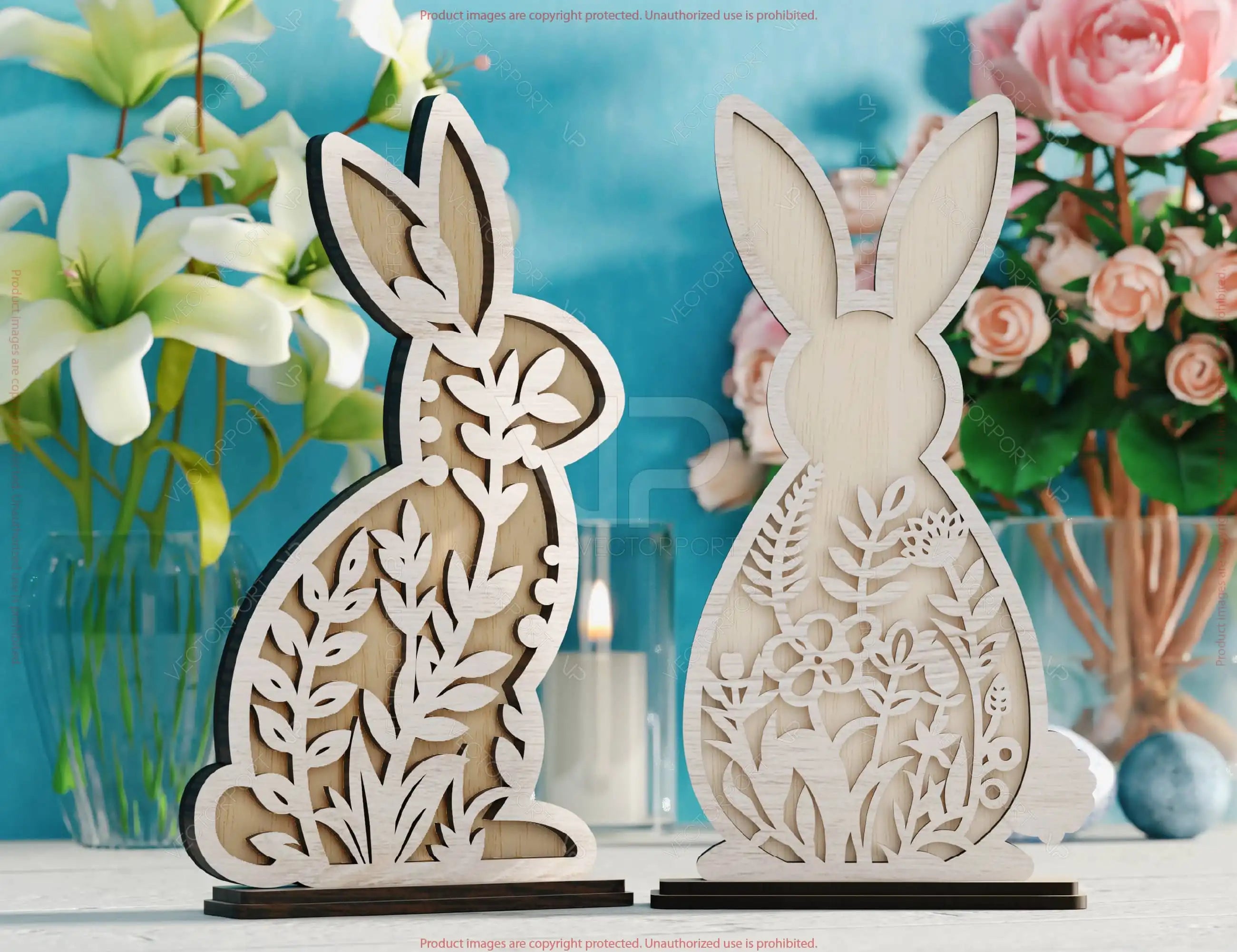 Standing Multilayer Floral Bunny Delight: Easter Laser-Cut Rabbit with Flowers - SVG Digital Download |#U533|