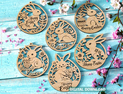 Easter Bunny Egg Ornaments Laser Cut Engraved Floral Rabbit Design Customizable SVG Layered Decor, Spring Digital Download |#U534|