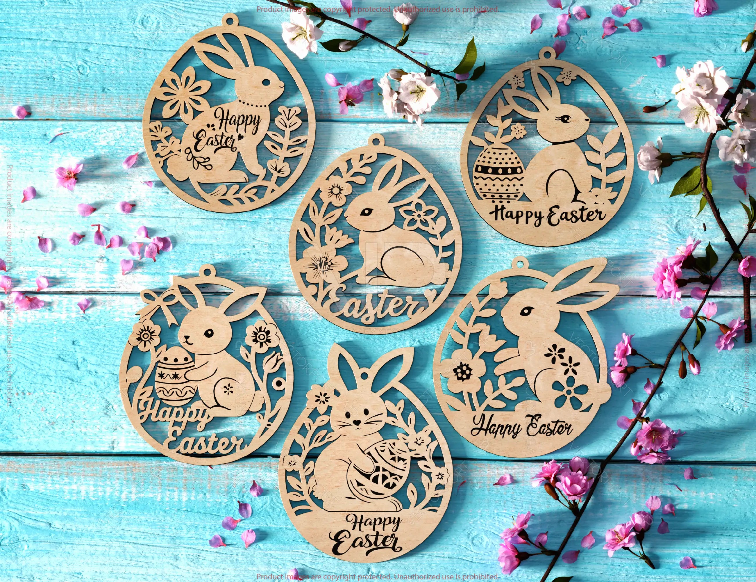 Easter Bunny Egg Ornaments Laser Cut Engraved Floral Rabbit Design Customizable SVG Layered Decor, Spring Digital Download |#U534|