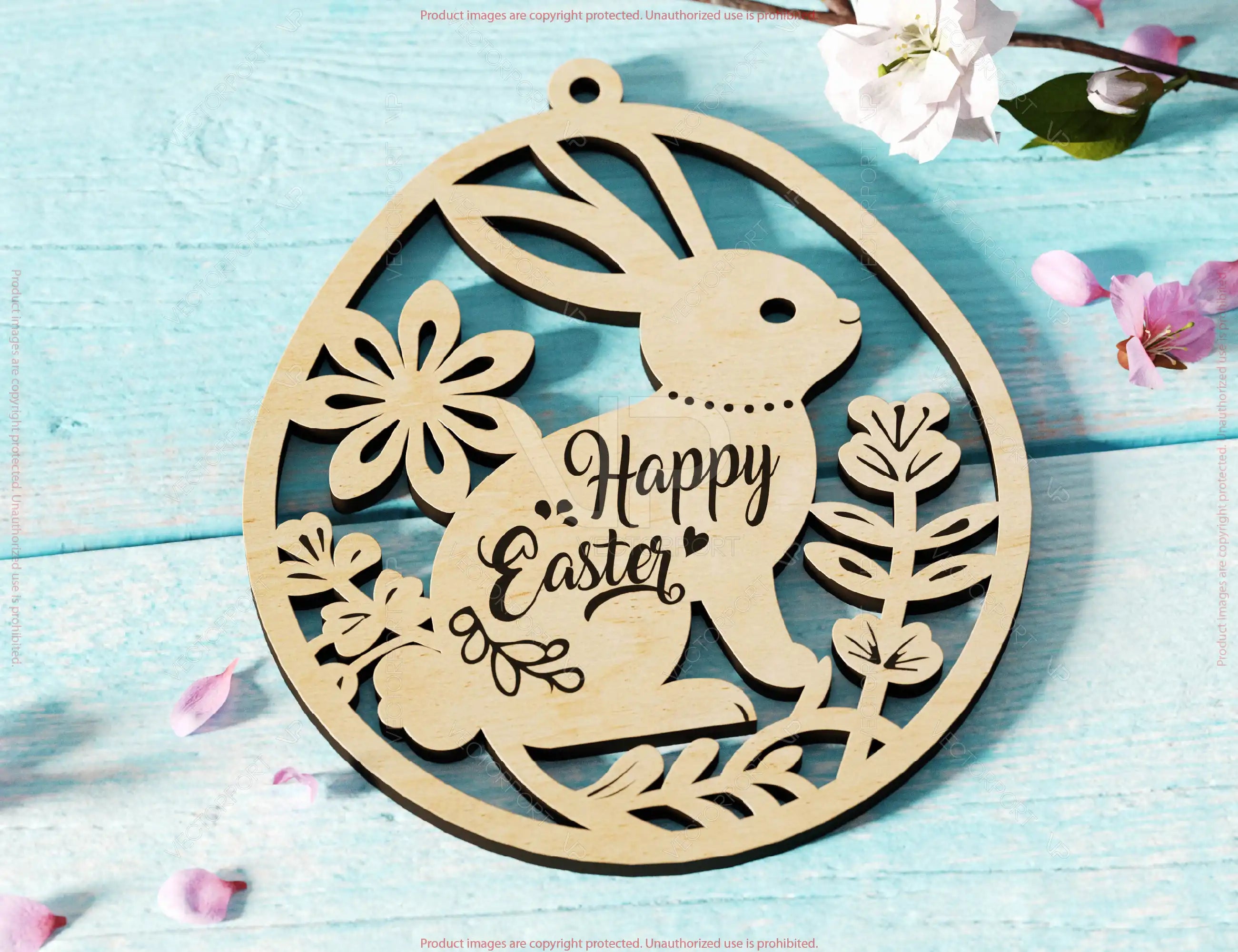 Easter Bunny Egg Ornaments Laser Cut Engraved Floral Rabbit Design Customizable SVG Layered Decor, Spring Digital Download |#U534|