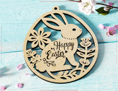 Easter Bunny Egg Ornaments Laser Cut Engraved Floral Rabbit Design Customizable SVG Layered Decor, Spring Digital Download |#U534|