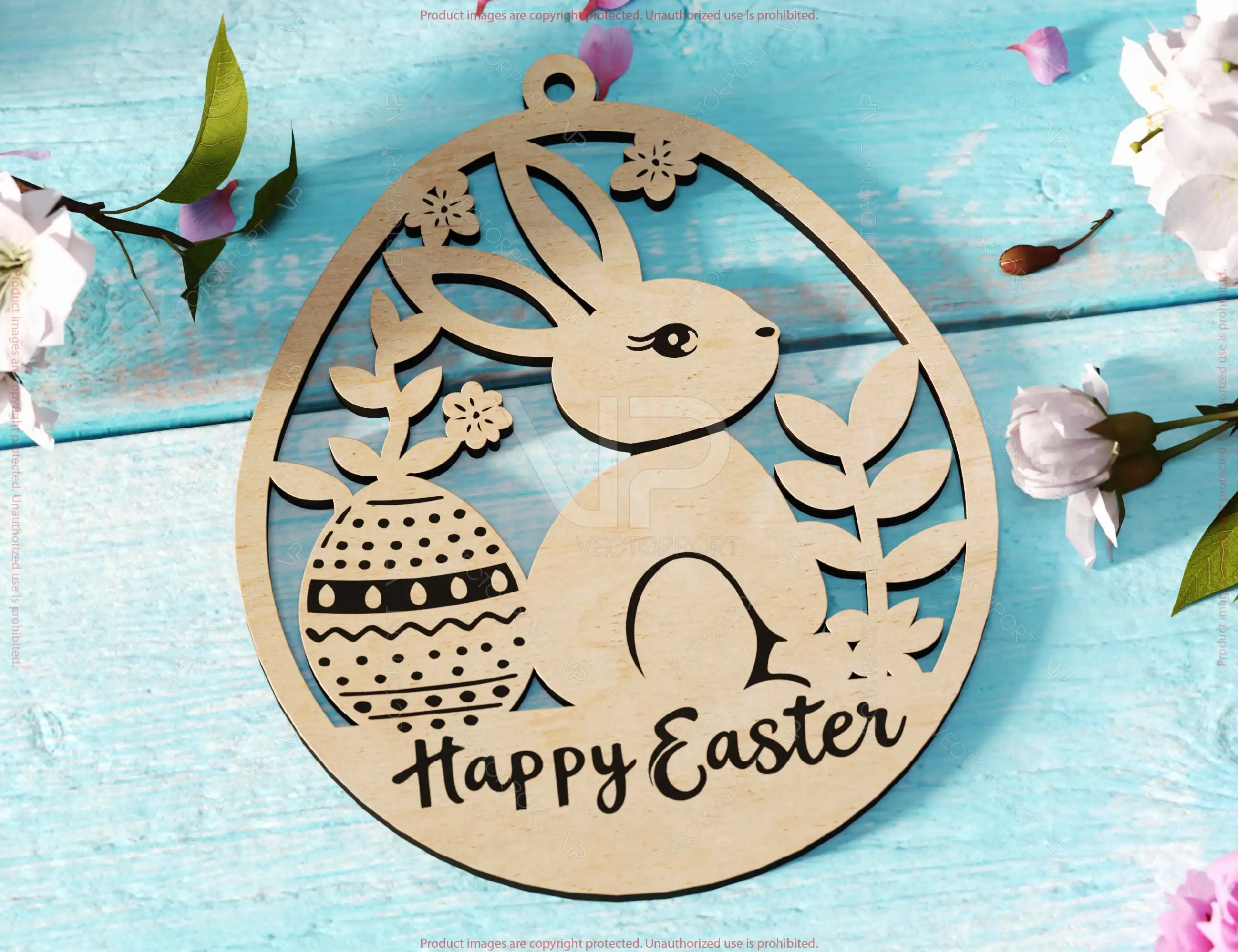 Easter Bunny Egg Ornaments Laser Cut Engraved Floral Rabbit Design Customizable SVG Layered Decor, Spring Digital Download |#U534|