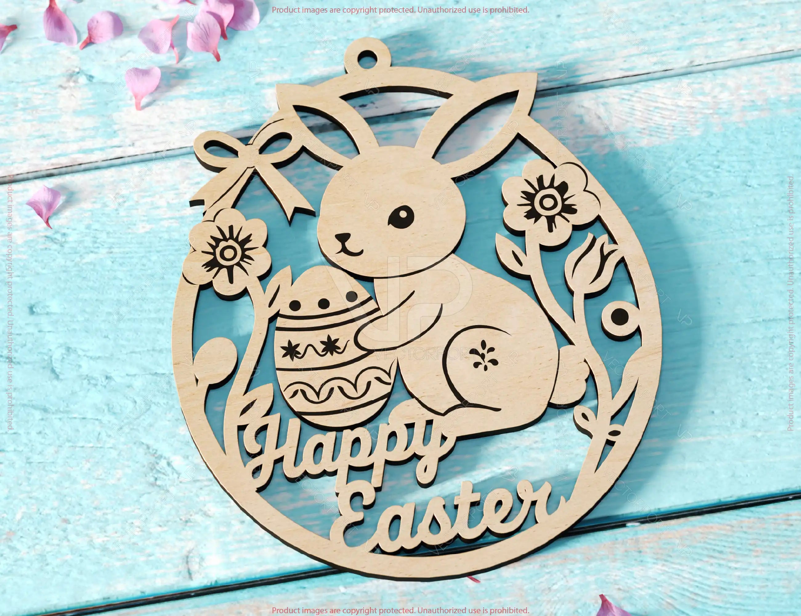 Easter Bunny Egg Ornaments Laser Cut Engraved Floral Rabbit Design Customizable SVG Layered Decor, Spring Digital Download |#U534|