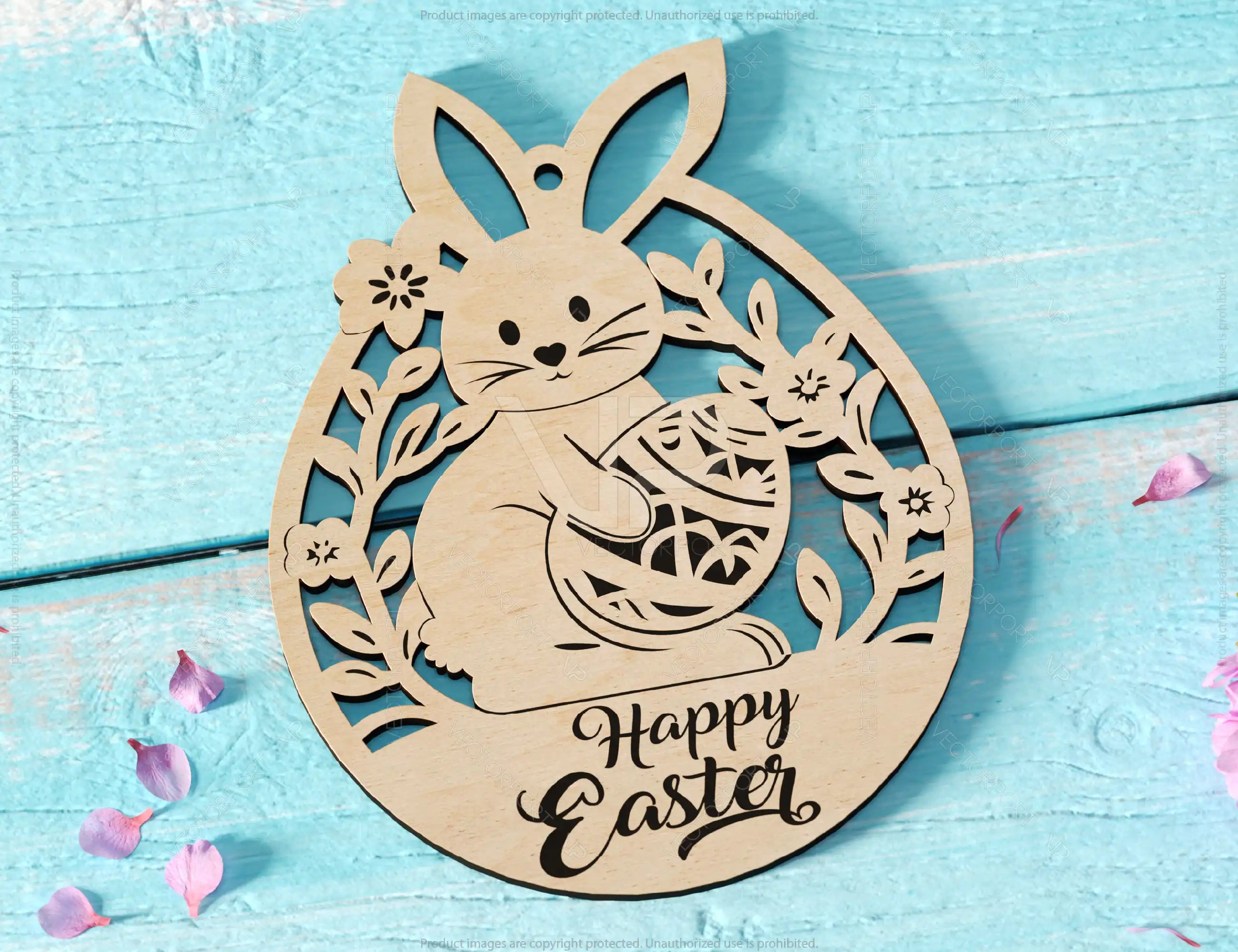 Easter Bunny Egg Ornaments Laser Cut Engraved Floral Rabbit Design Customizable SVG Layered Decor, Spring Digital Download |#U534|