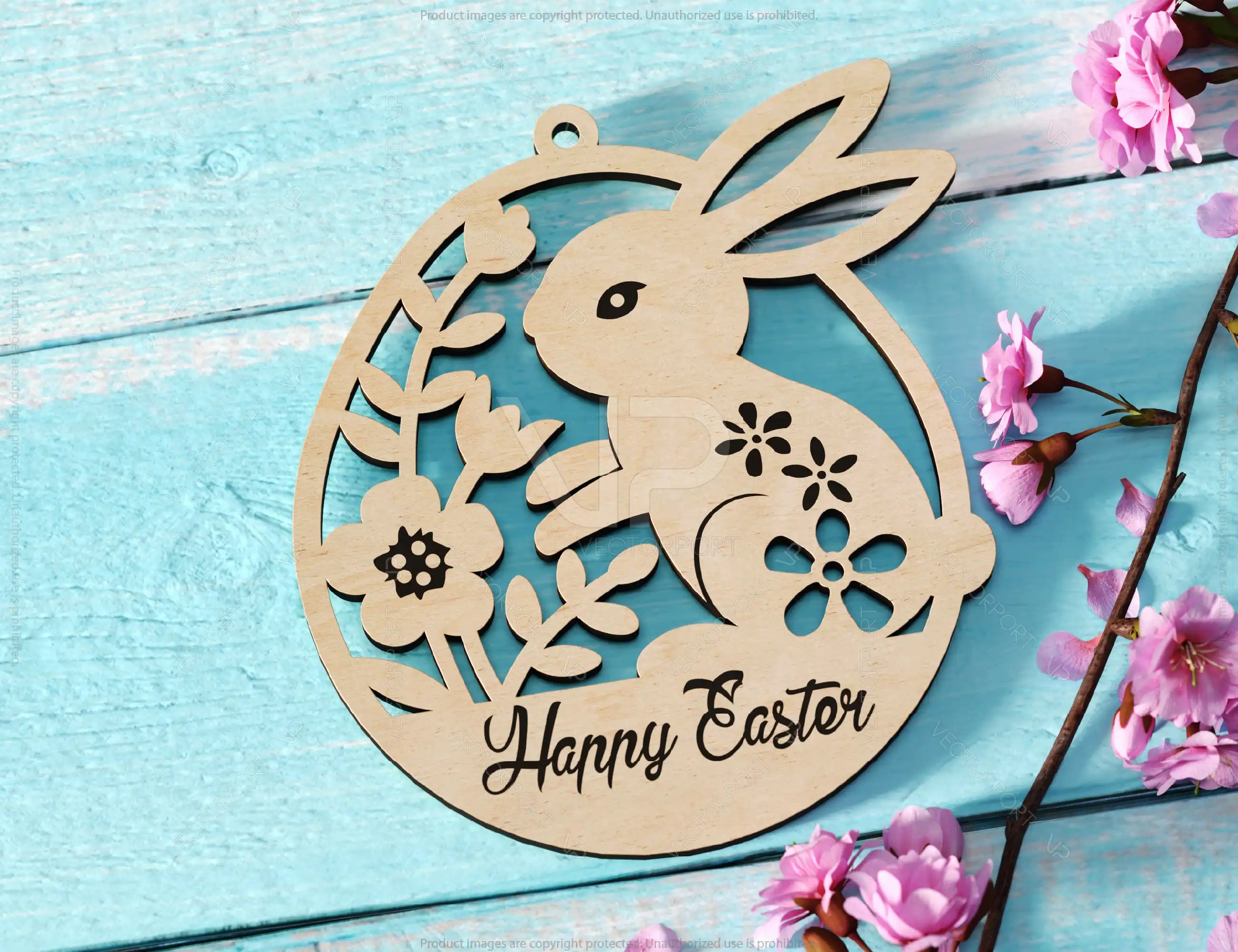 Easter Bunny Egg Ornaments Laser Cut Engraved Floral Rabbit Design Customizable SVG Layered Decor, Spring Digital Download |#U534|