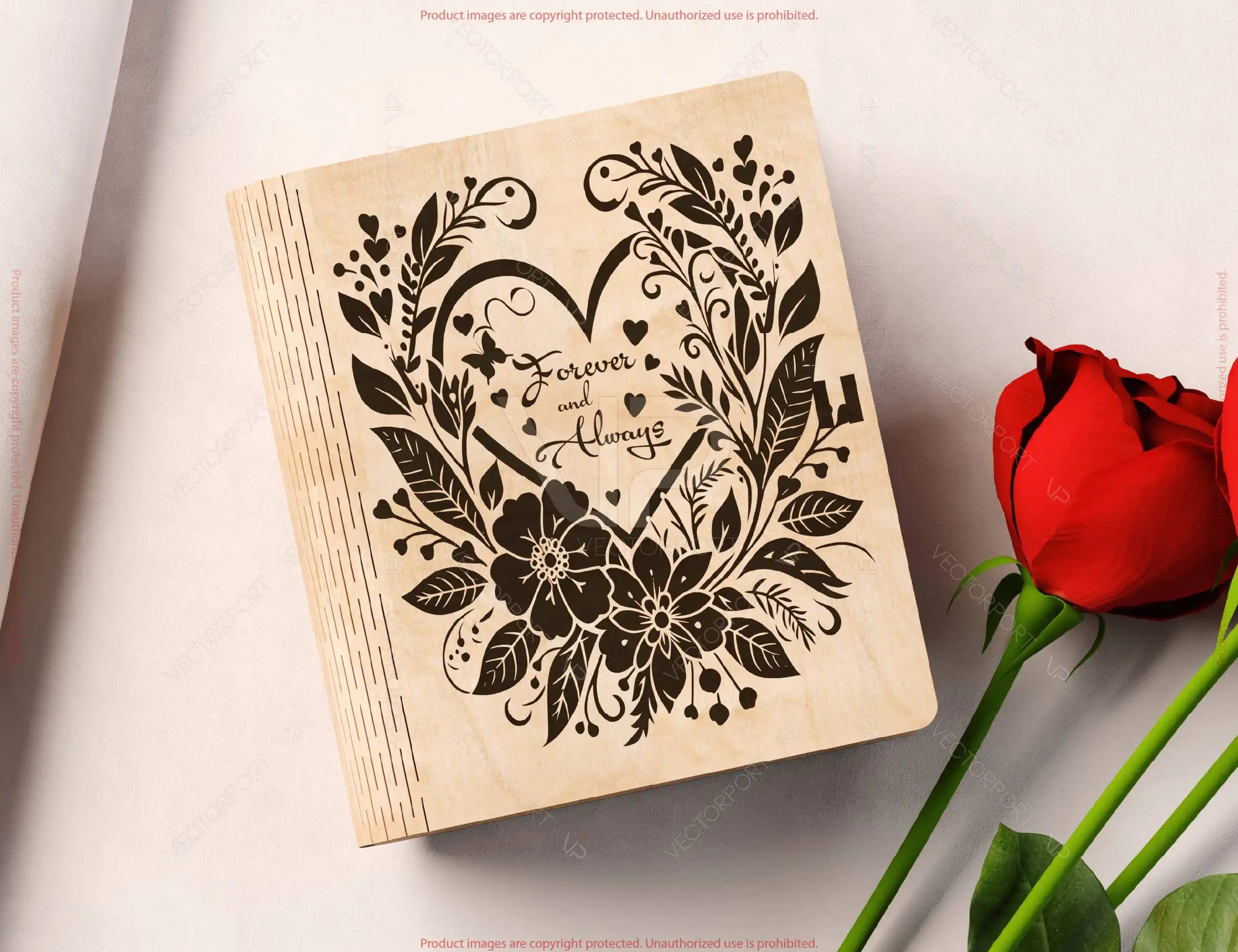 Romantic Love Book-Shaped Wooden Gift Box with Lock – Laser-Cut Card Holder & Charming Purse Favor Box Digital Downloads |#U535|