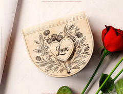 Romantic Half-Circle Love Book-Shaped Wooden Gift Box with Lock – Laser-Cut Card Holder & Elegant Purse Favor Box Digital Download |#U544|