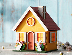 Whimsical House & Pastry-Themed Miniature Laser-Cut Spring House Village - Garden Cottage with Blossoms & Bunny Scene Digital Download |#U554|