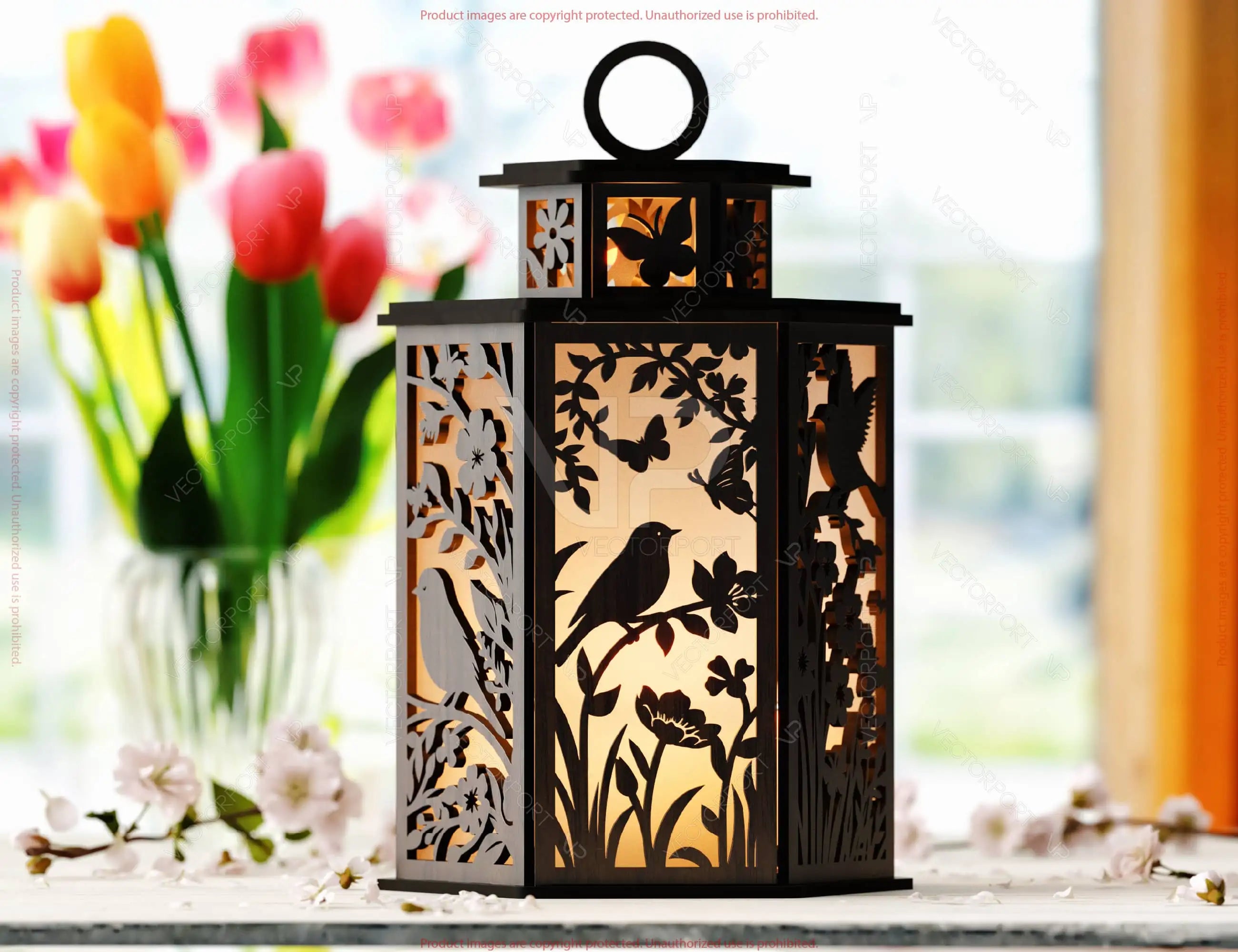 Spring Garden Serenity: Laser-Cut Floral Design with Bird and Butterflies – Minimalistic Home Décor, Elegant Vector for Laser Cutting, Digital Download |#U555|