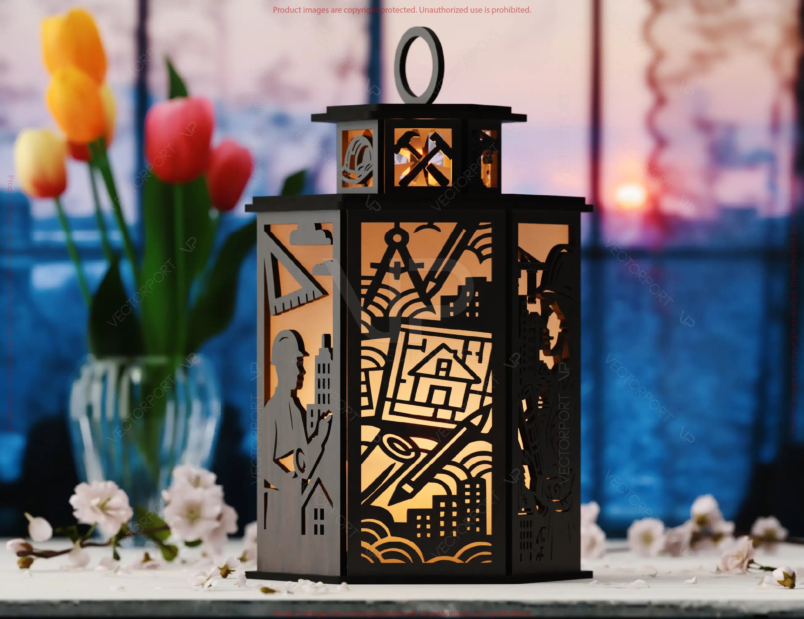 Architect Theme Laser Cut Table Lamp with Tools, Blueprints, Cranes, Buildings, Gift for Architecture Lovers, Engineer |Digital Download |#U570|