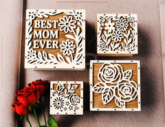 Laser Cut Gift Box with Best Mom Ever Floral Lid – Mother’s Day SVG Files Wooden Gift Box Jewelry  Case Favor Box Digital Downloads |#U585|
