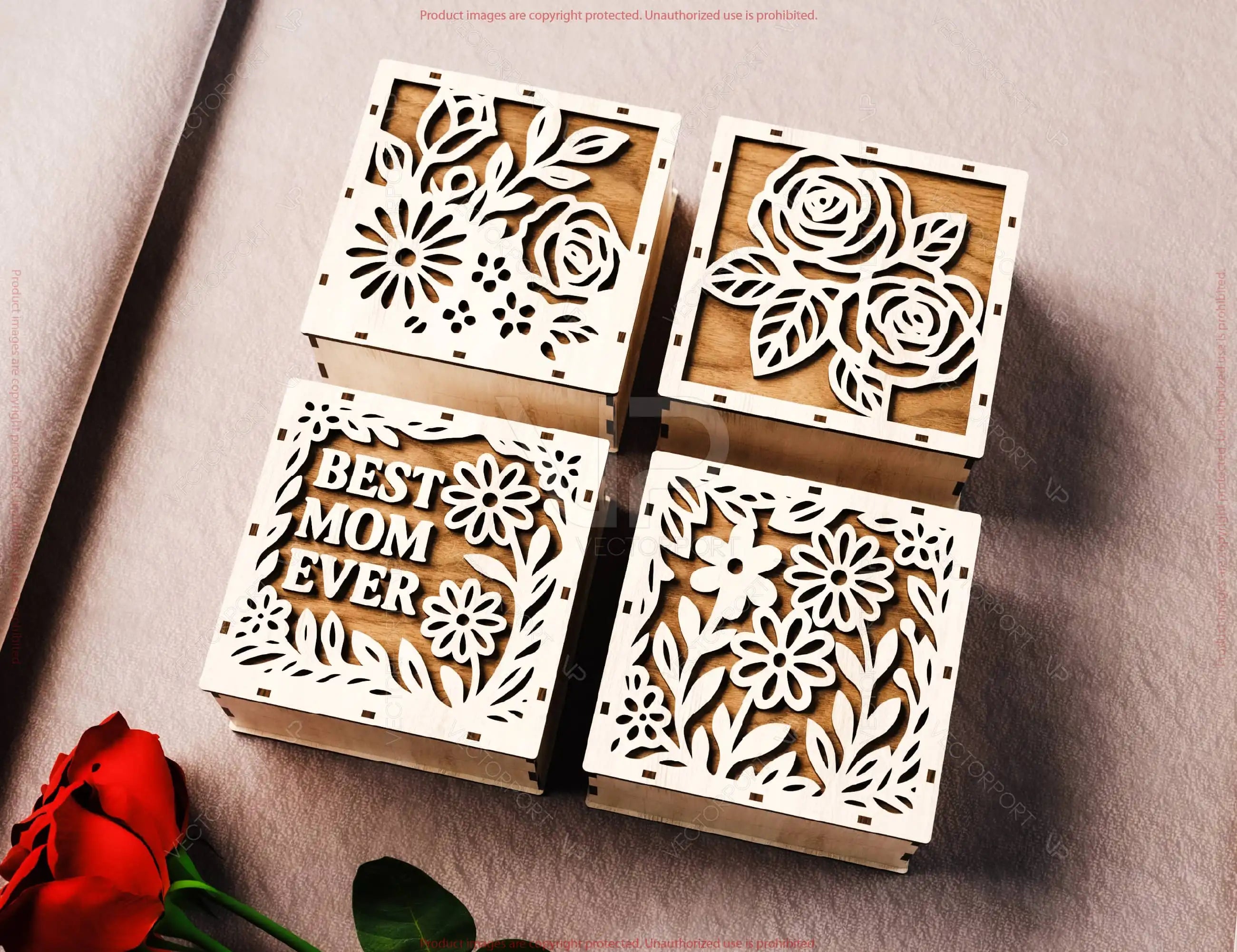 Laser Cut Gift Box with Best Mom Ever Floral Lid – Mother’s Day SVG Files Wooden Gift Box Jewelry  Case Favor Box Digital Downloads |#U585|