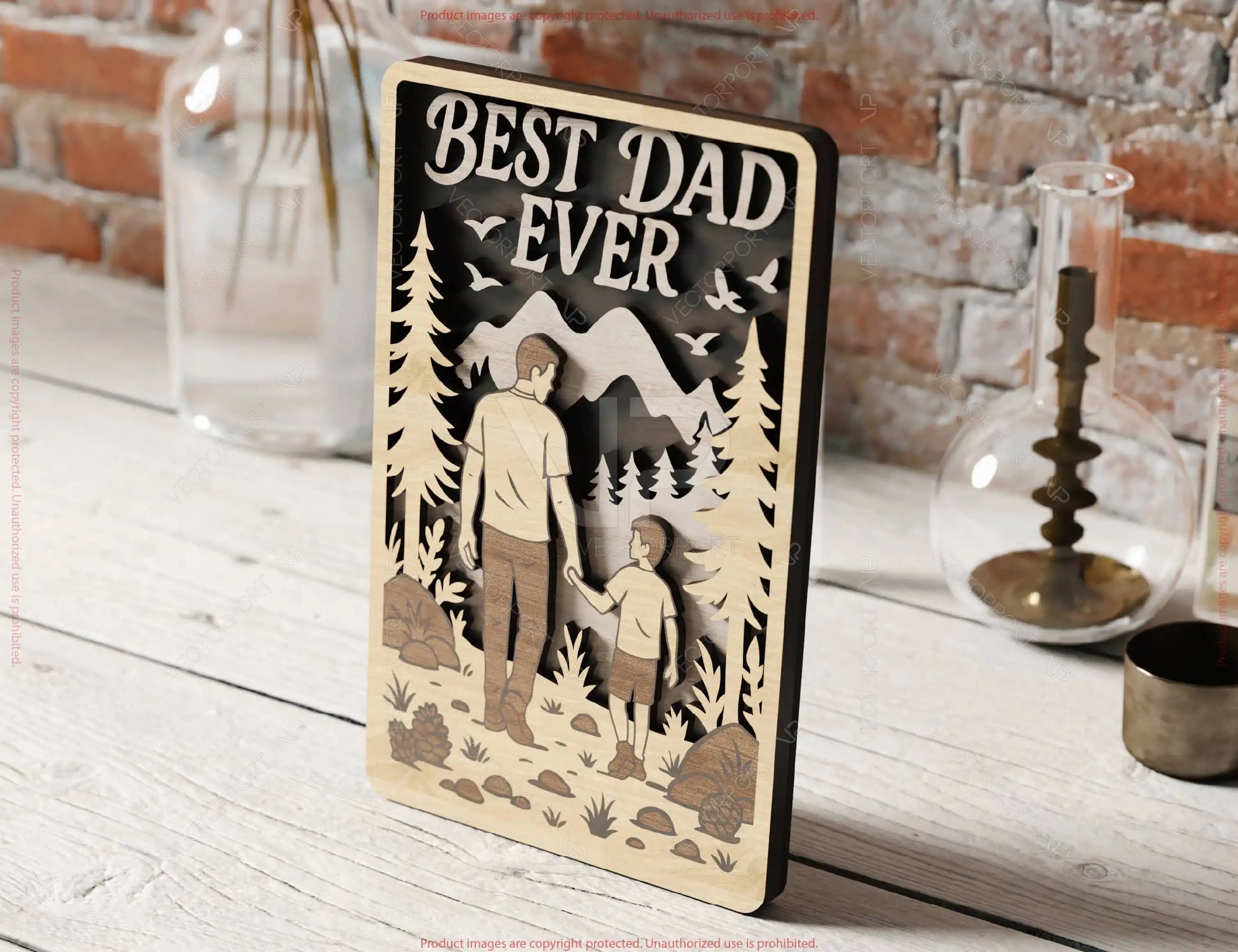 3D Father and Son / Daughter Laser Cut Scene – Layered Father's Day Shadow Box SVG File Father’s Day Gift Wall Art SVG Digital Download |#U587|