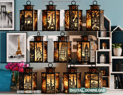 World Cities Laser Cut Table Lamp Panels Bundle – Skyline Lantern SVGs of New York, Paris, London & More Digital Download |#U590|