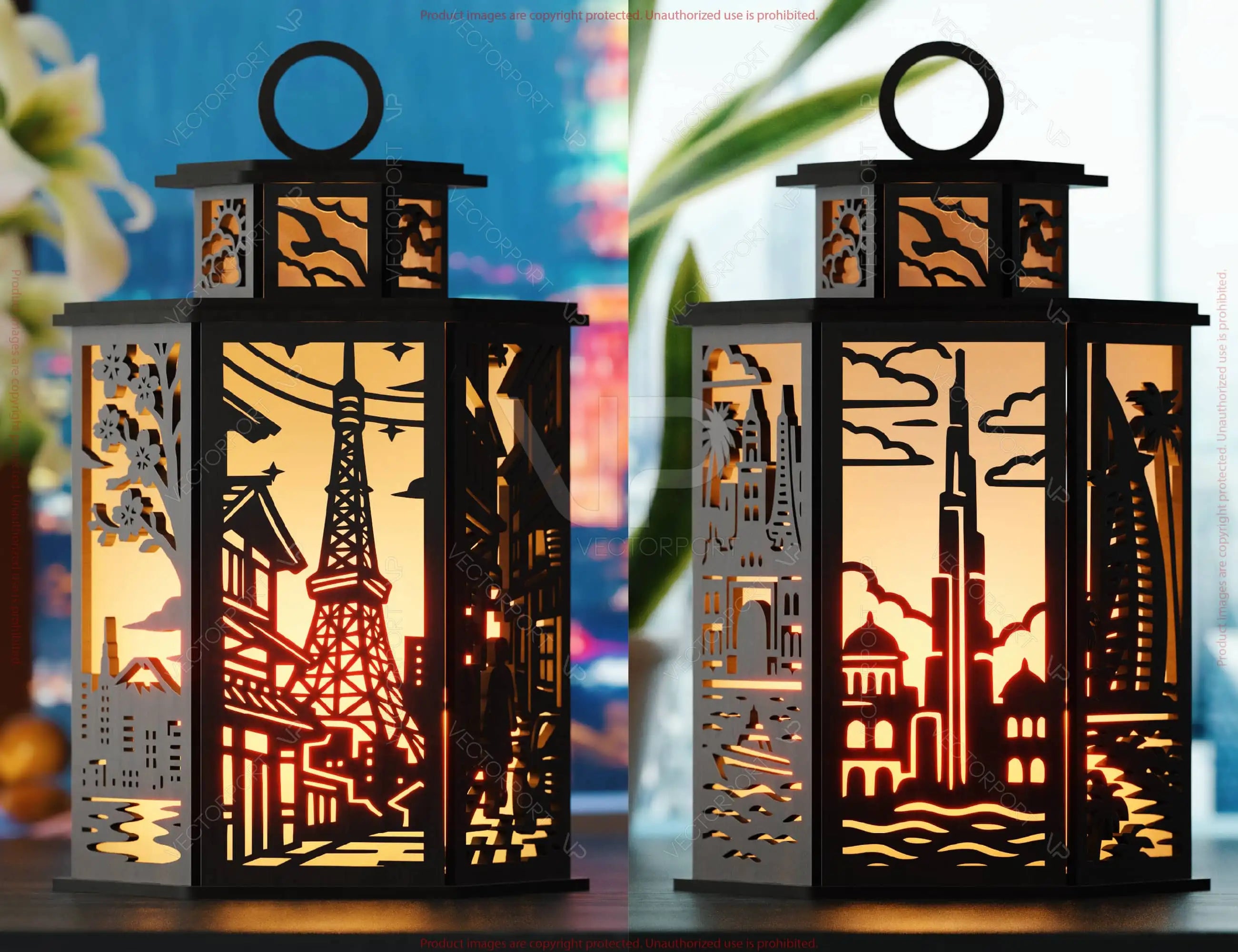 World Cities Laser Cut Table Lamp Panels Bundle – Skyline Lantern SVGs of New York, Paris, London & More Digital Download |#U590|