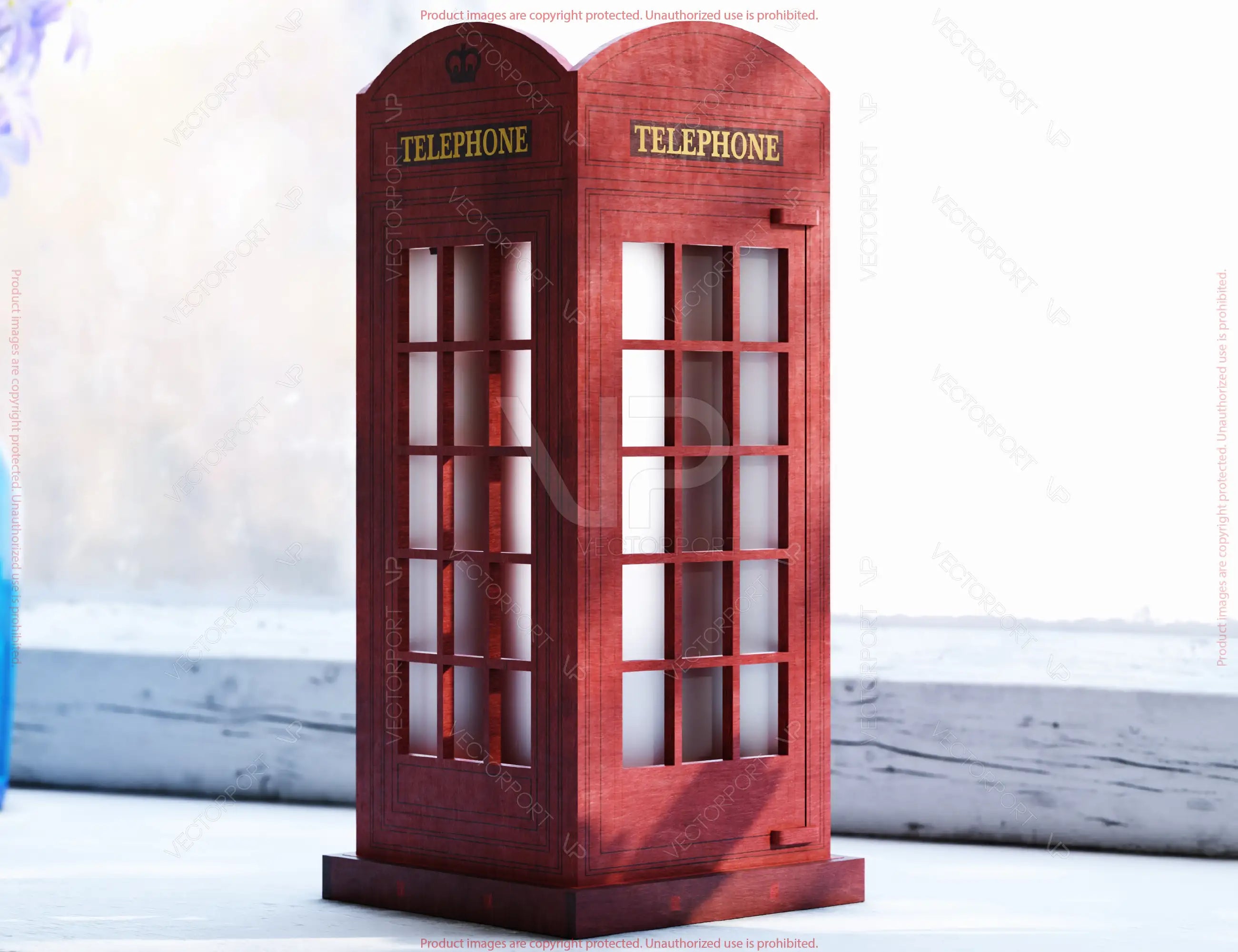 Miniature Laser Cut British Phone Booth – 3D Layered Red Telephone Box, Vintage UK Decor, Retro London Gift Home Decor Digital Download |#U602|