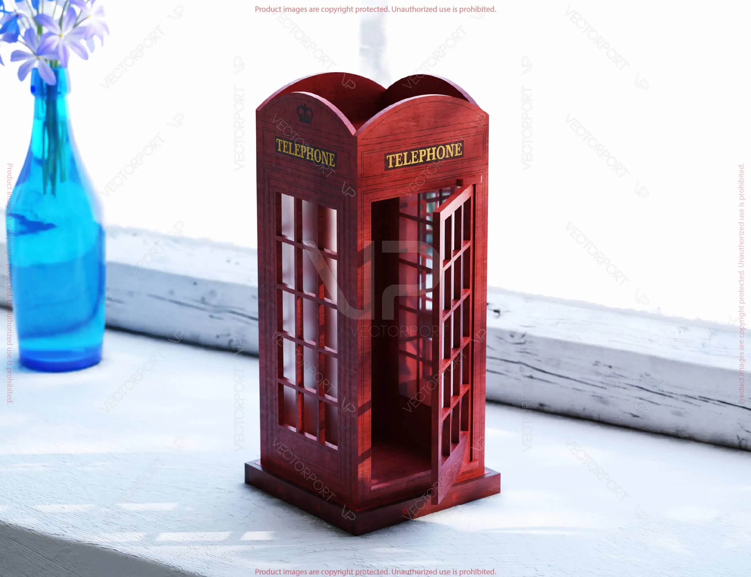 Miniature Laser Cut British Phone Booth – 3D Layered Red Telephone Box, Vintage UK Decor, Retro London Gift Home Decor Digital Download |#U602|