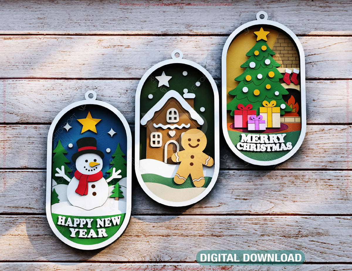 Christmas Layered Design | Round 3D Winter Scene with Santa, Snowman SVG | Laser Cut Shadow Box Digital Download |#U603|