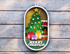 Christmas Layered Design | Round 3D Winter Scene with Santa, Snowman SVG | Laser Cut Shadow Box Digital Download |#U603|