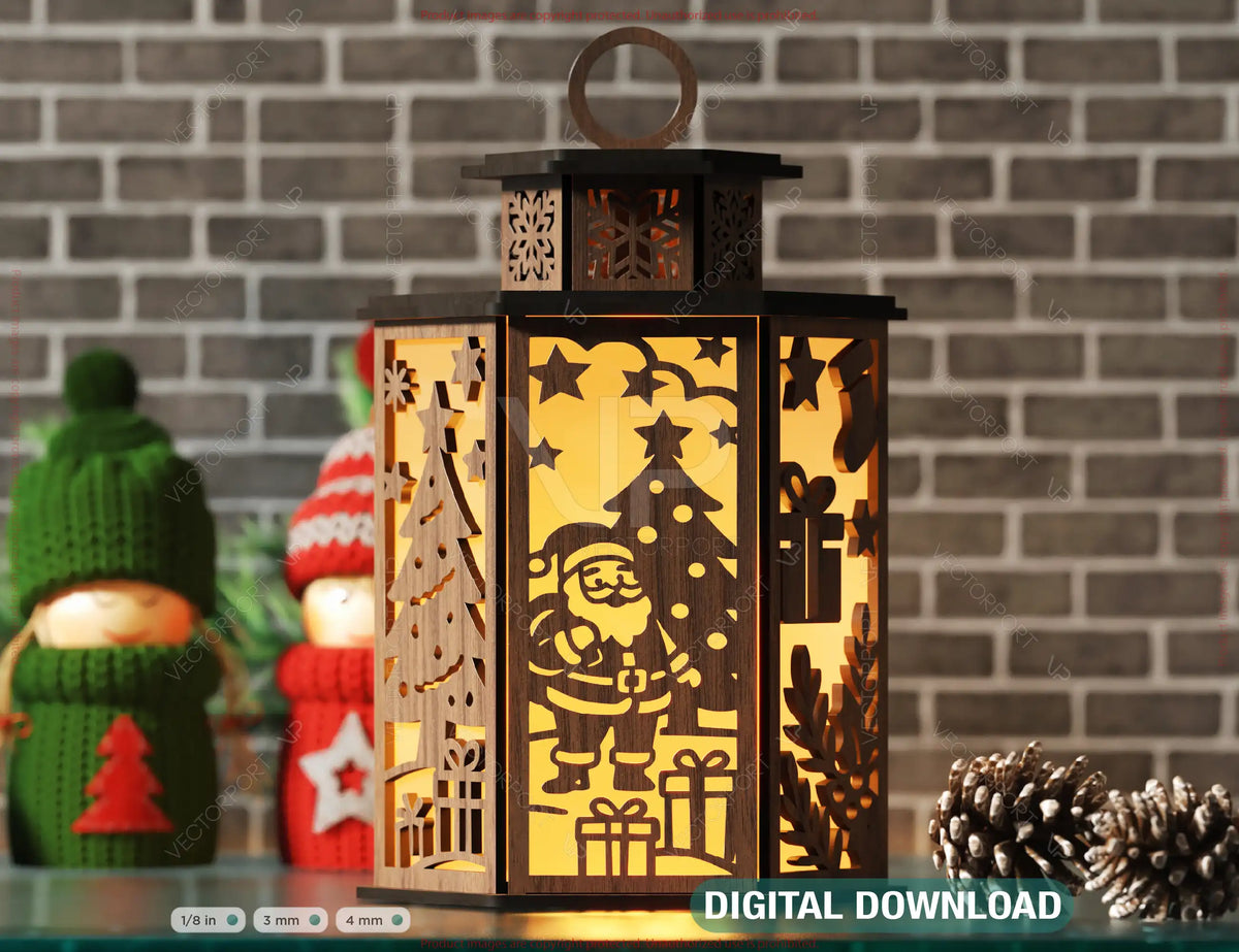 Christmas Lantern Candle Holder, Festive Lantern, Holiday Tea Light, New Year Themed Laser Cut Digital Download |#U604|