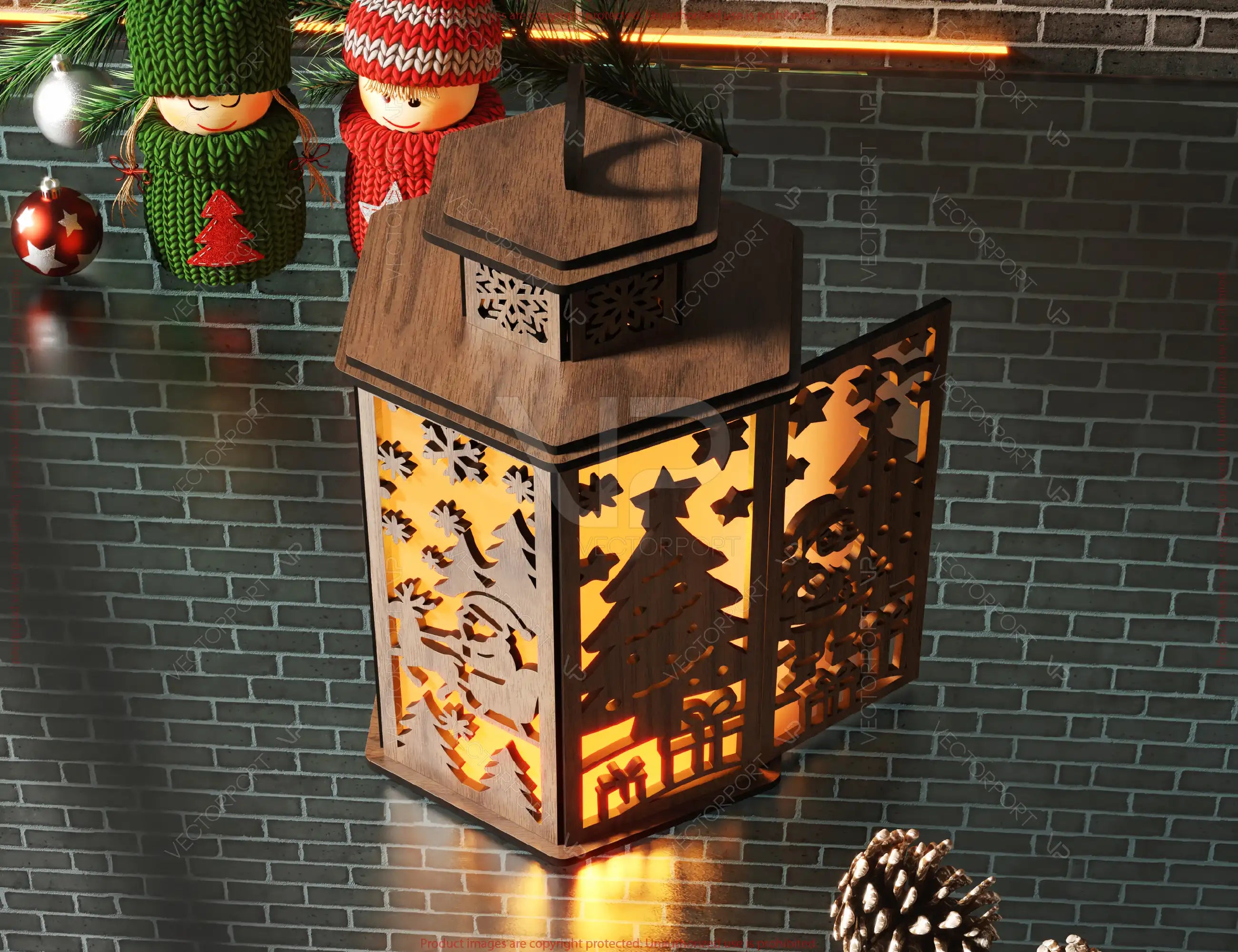 Christmas Lantern Candle Holder, Festive Lantern, Holiday Tea Light, New Year Themed Laser Cut Digital Download |#U604|