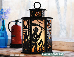 Firefighter Theme Laser Cut Table Lamp with Helmet, Axe, Fire Symbol, Hose, Gift for Firefighters Digital Download |#U605|