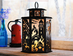 Firefighter Theme Laser Cut Table Lamp with Helmet, Axe, Fire Symbol, Hose, Gift for Firefighters Digital Download |#U605|