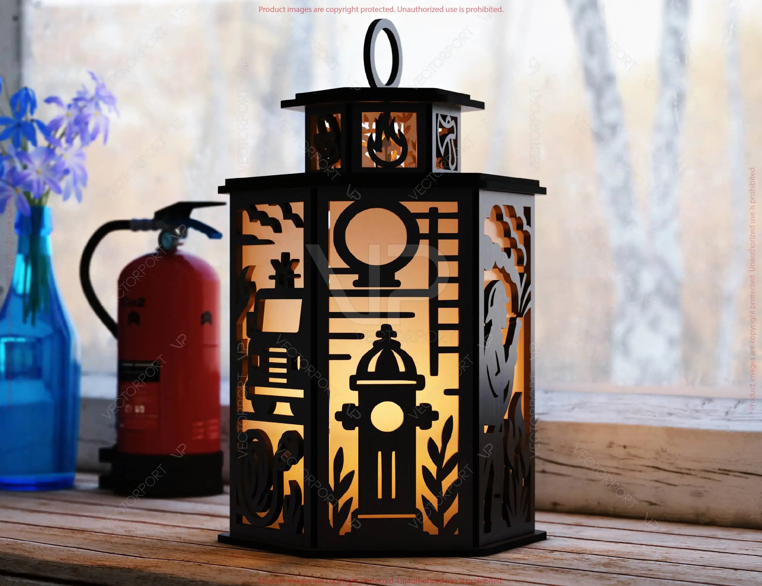 Firefighter Theme Laser Cut Table Lamp with Helmet, Axe, Fire Symbol, Hose, Gift for Firefighters Digital Download |#U605|